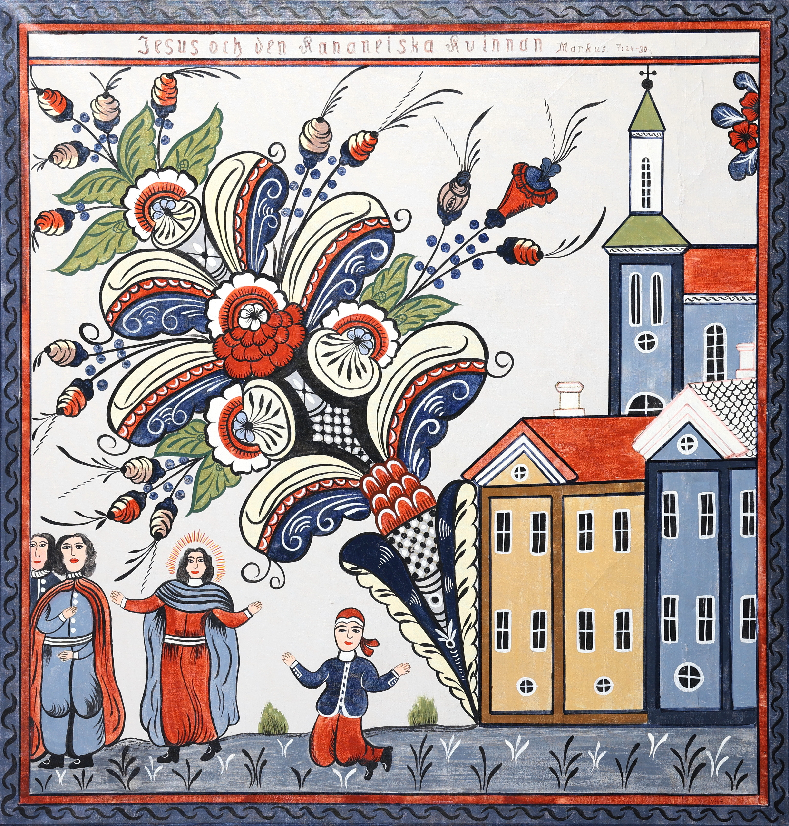 MÅLNING PÅ DUK. "Jesus och den Kananeiska kvinnan", Markus 7:24 -30.