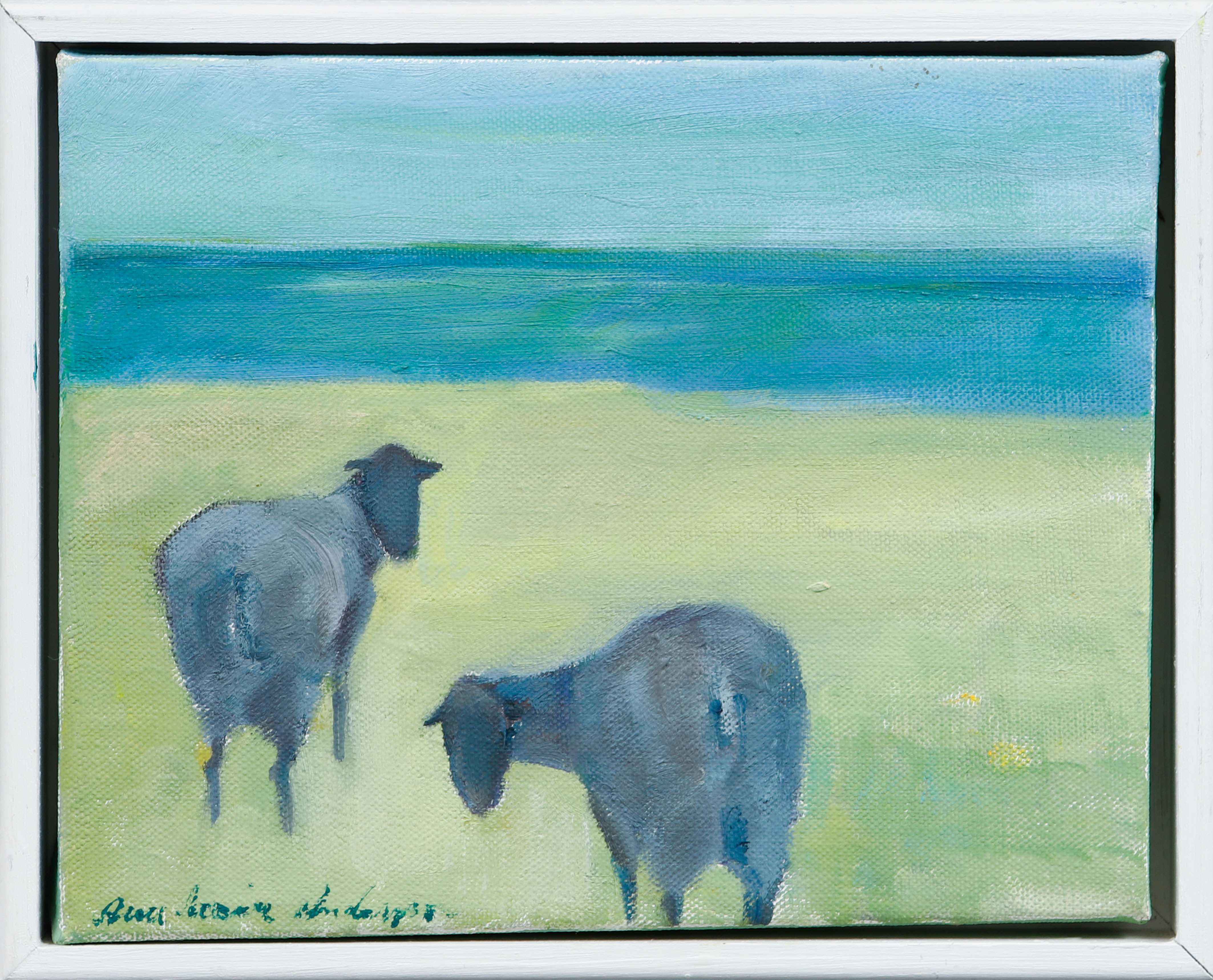 ANN-MARIE ANDERSSON. Landskap med får, olja på duk, signerad.