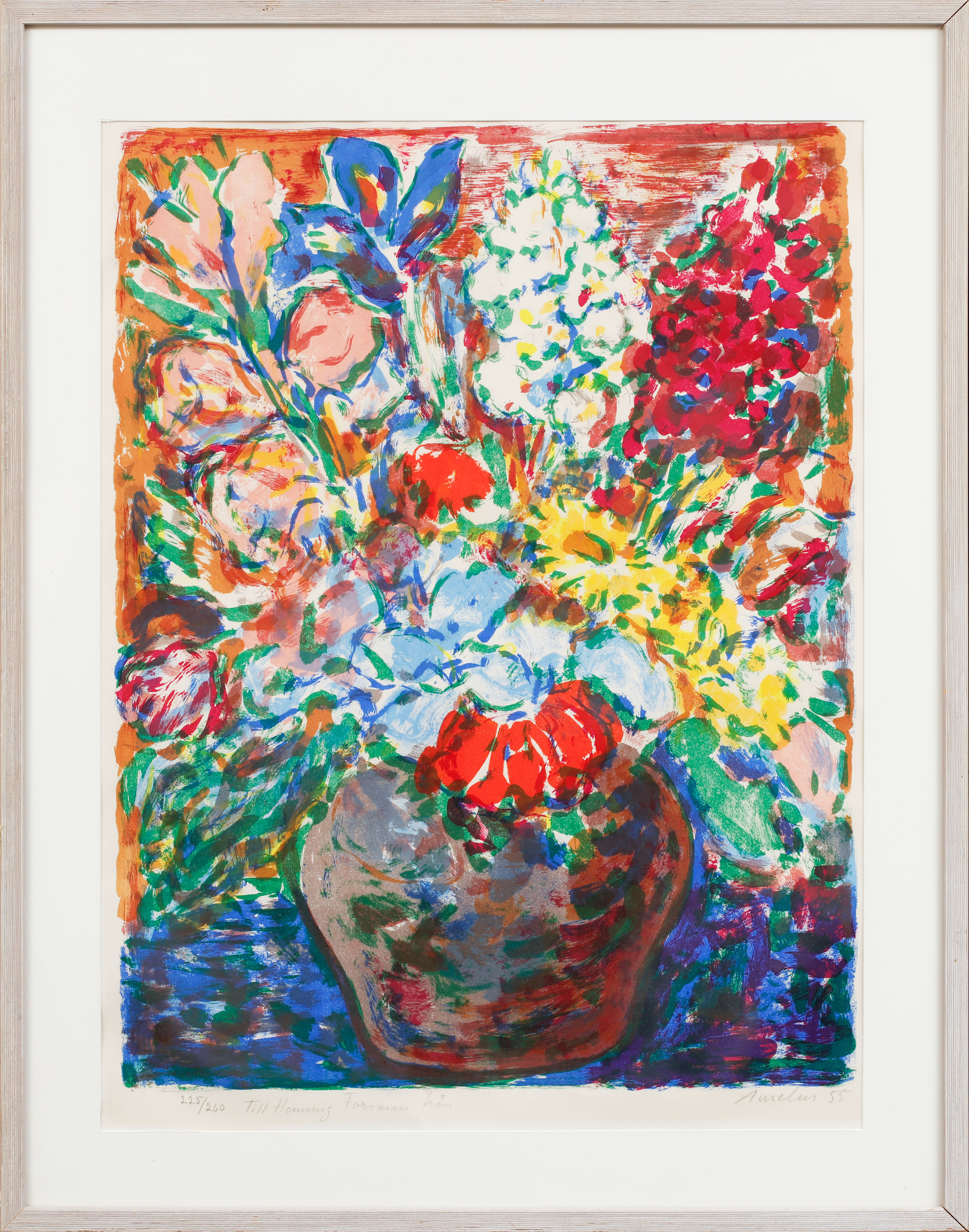 ALBIN AMELIN. Blomsterstilleben, färglitografi, signerad och numrerad 225/260.
