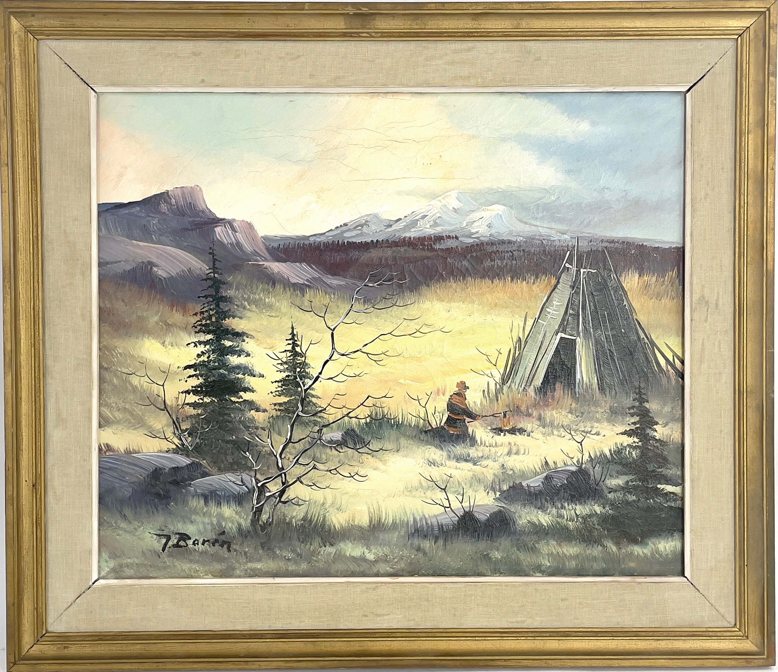 OIDENTIFIERAD KONSTNÄR, olja på duk, fjällandskap med same, signerad I. Borén.