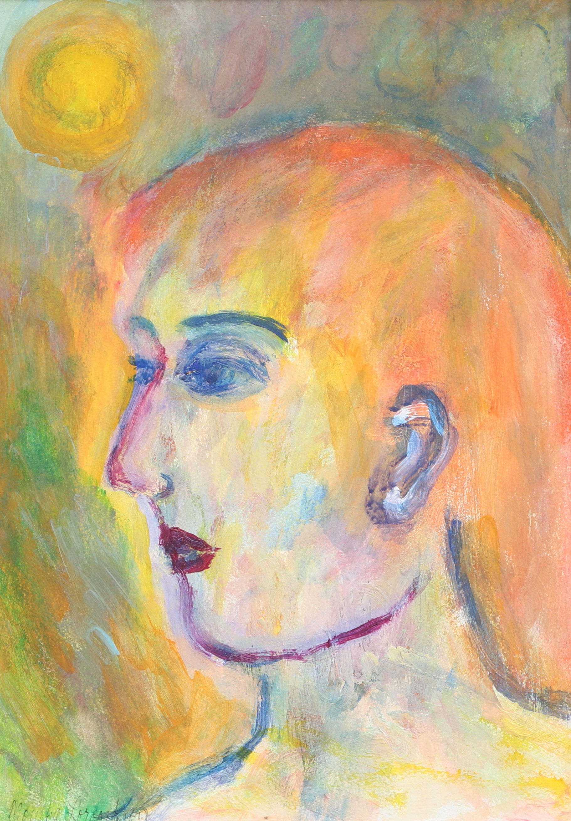 MONICA LORENTZON. Olja på papp, porträtt, signerad.