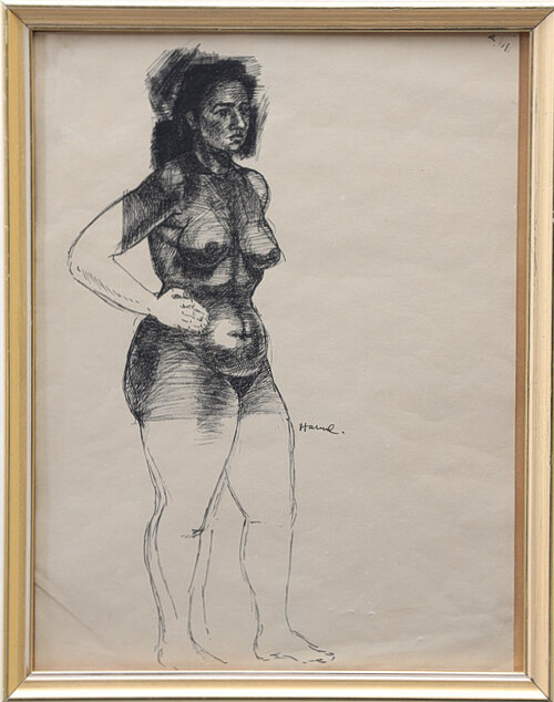 GÖRAN HAHNE. Tuschteckning, Naken kvinna, signerad.
