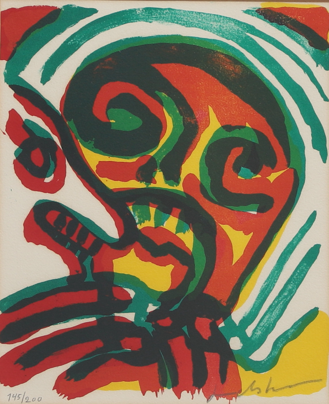 BENGT LINDSTRÖM. Färglitografi, ansikte, signerad, numrerad 145/200.