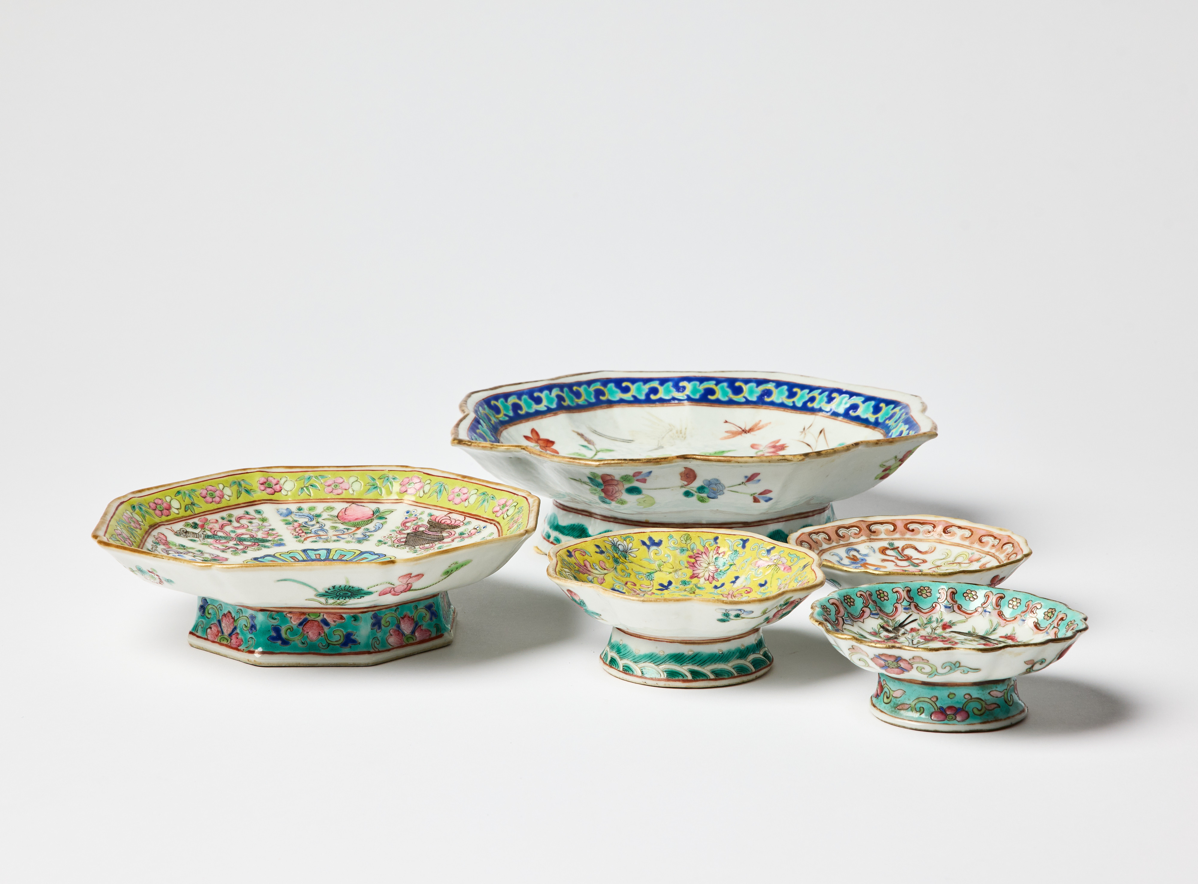 Five Chinese Famille Rose Dishes.