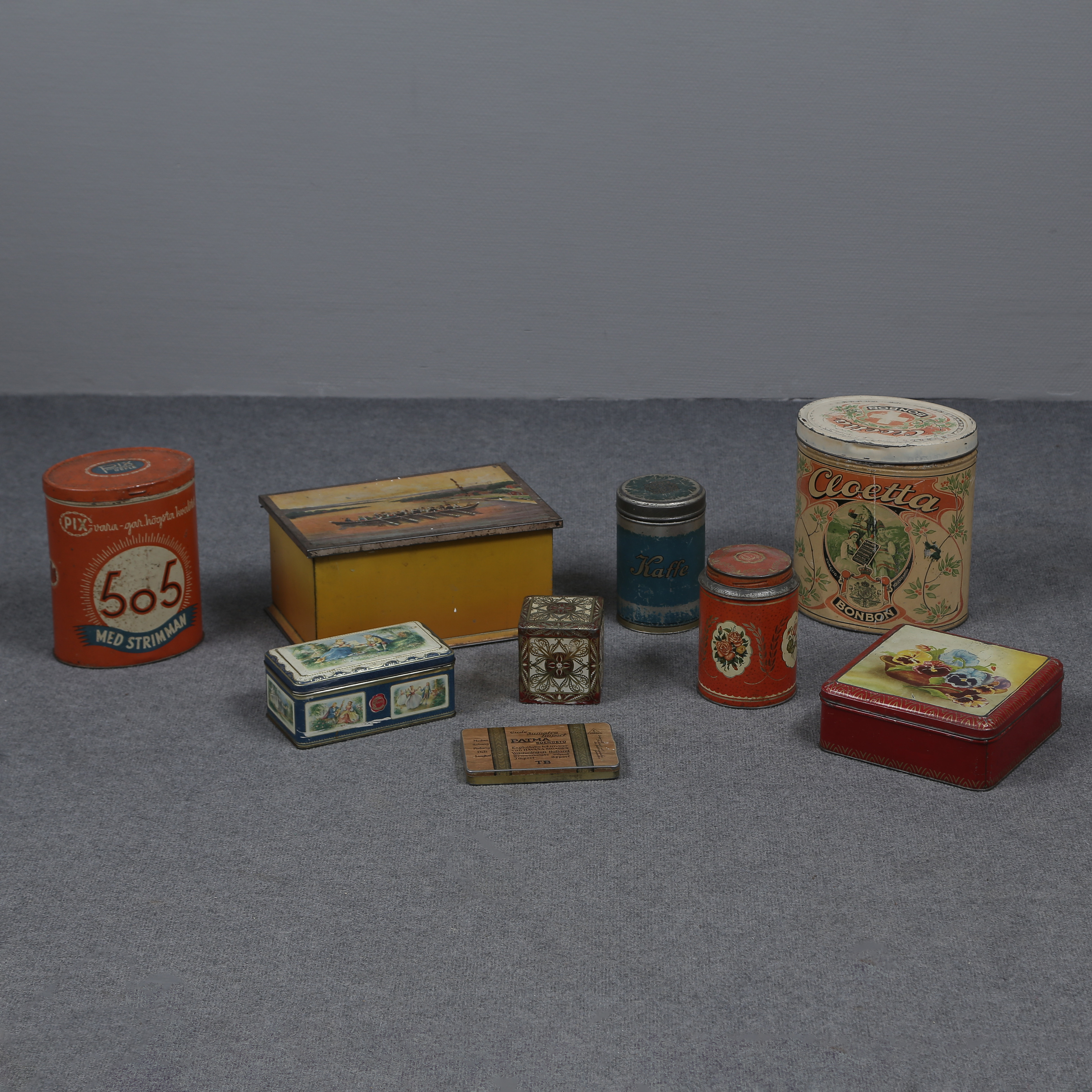 PLÅTBURKAR, 10 DELAR, CLOETTA, PIX GEFLE M.M.