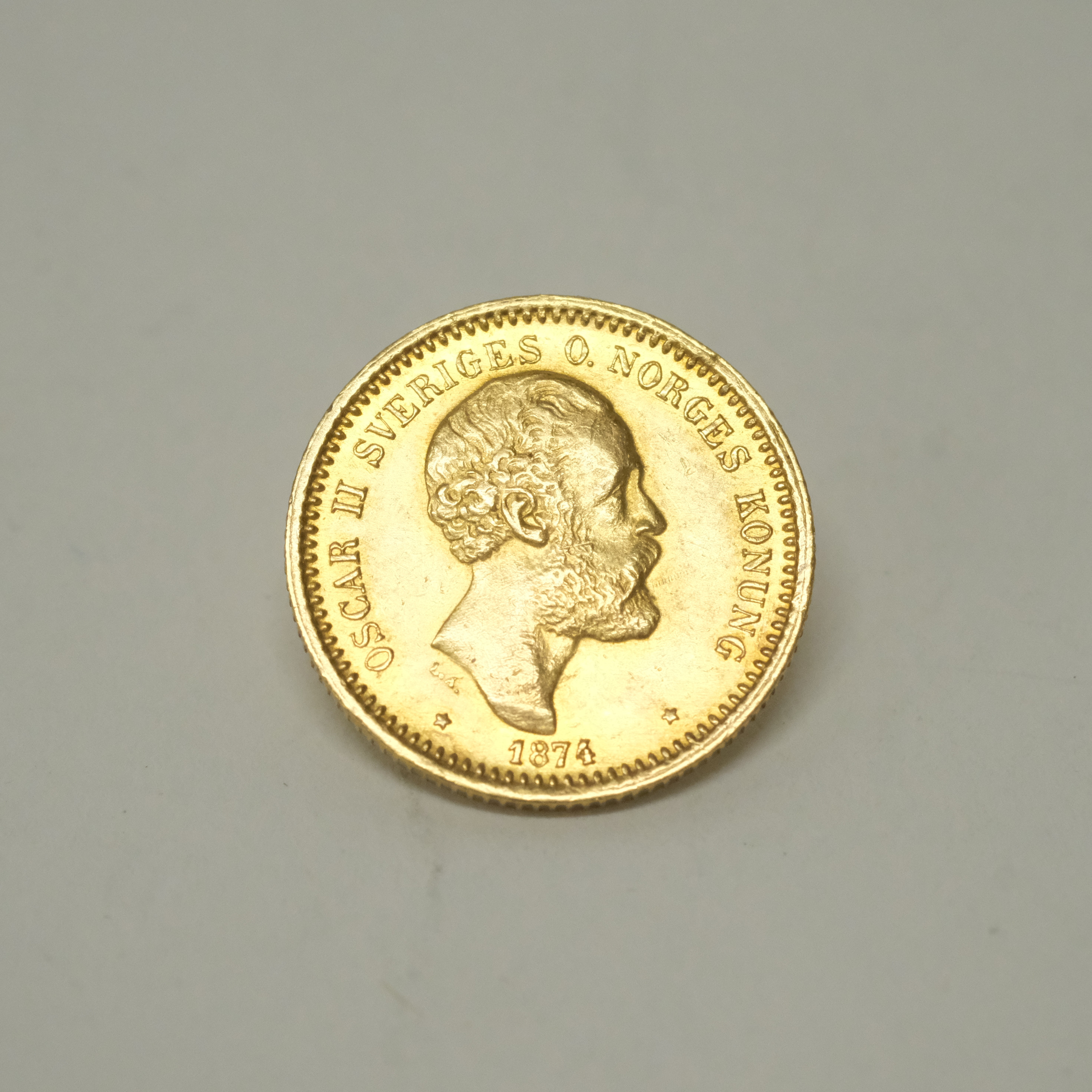 GULDMYNT, 21,6K, 10 KR, SVERIGE 1874.