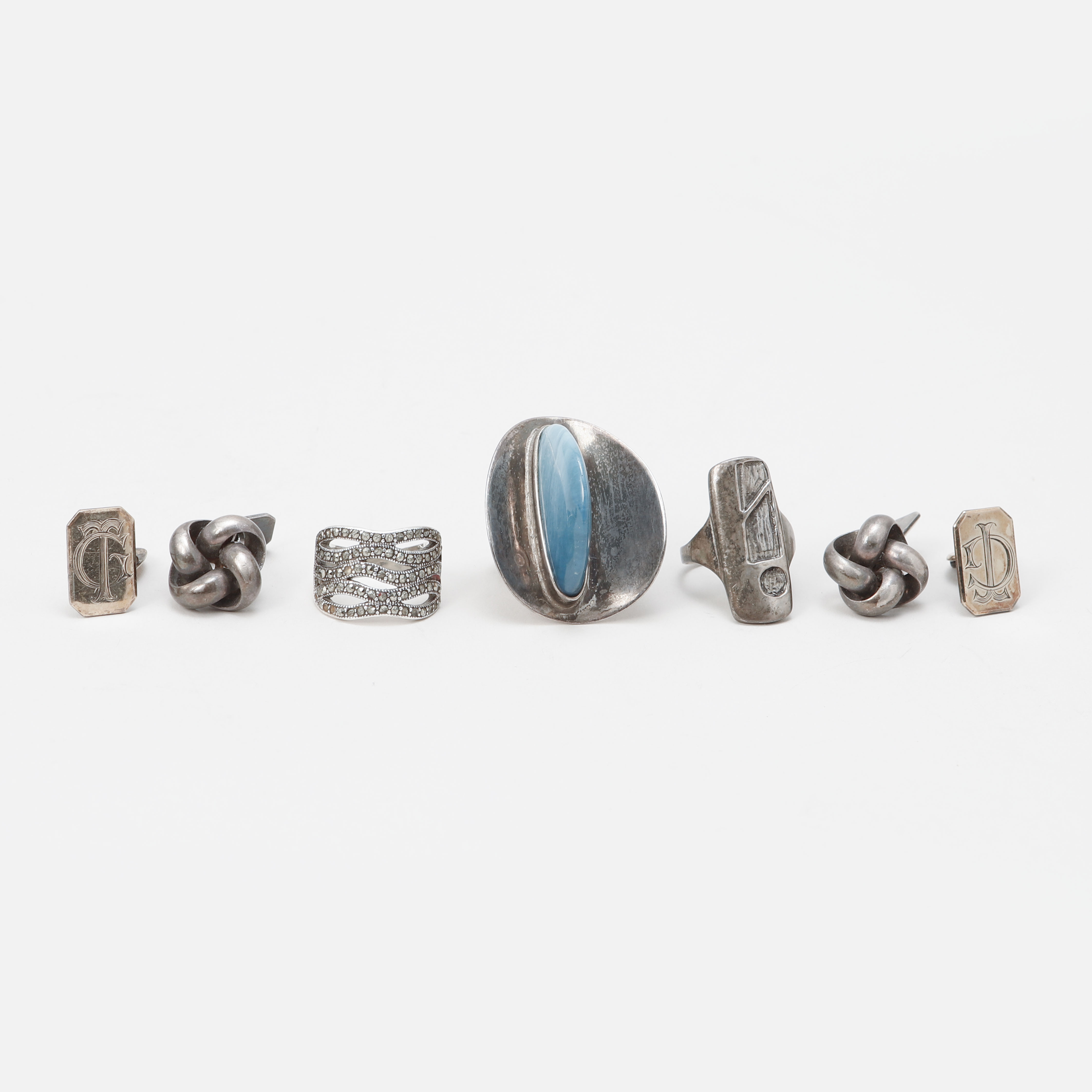 SMYCKEN, 5 st, silver och sterlingsilver med markasiter och bergslagssten. Totalvikt ca 69 g.