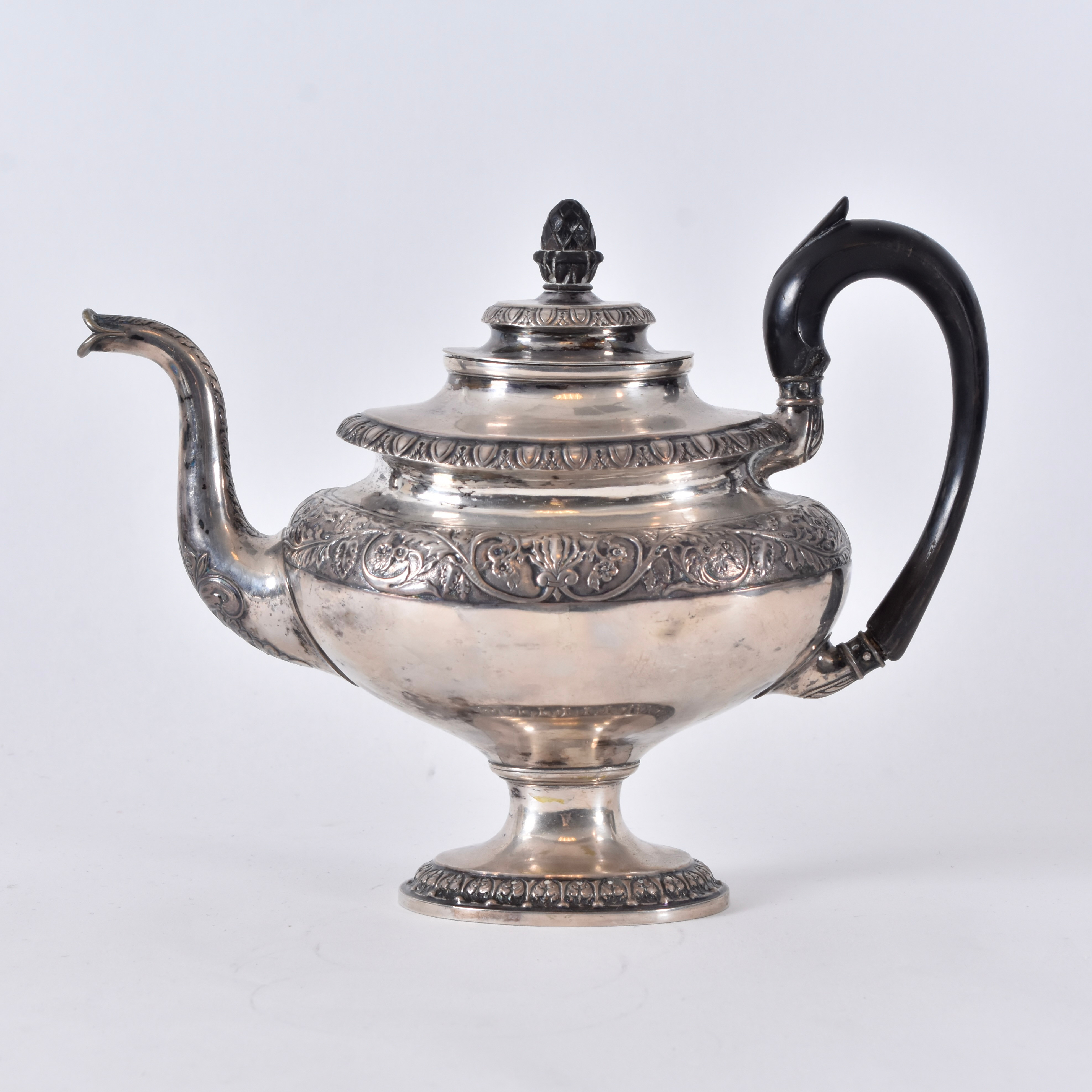 THEKANNA, silver med svärtade trähandtag, Carl Petter Conrad Buchter Köpenhamn 1834.