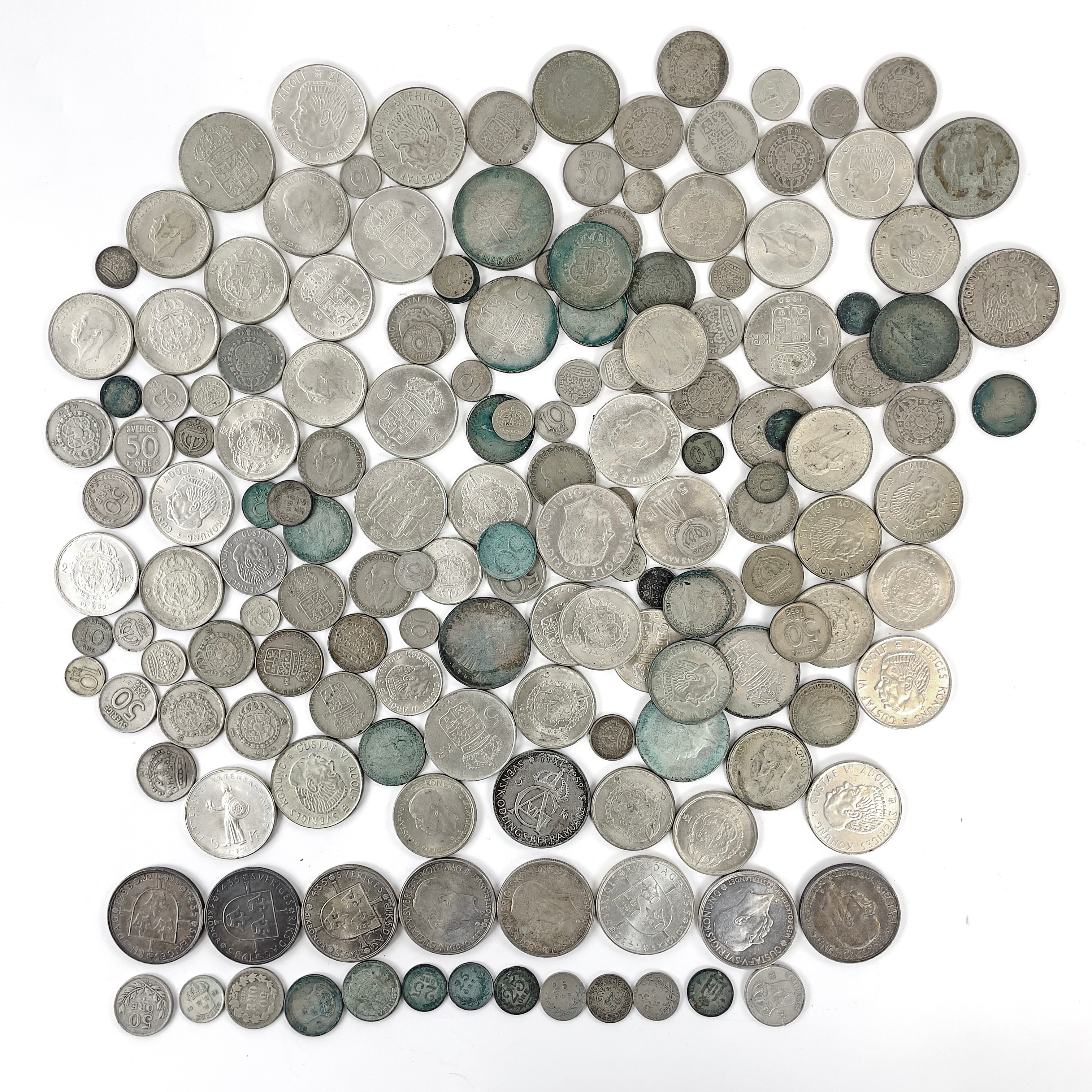 PARTI MYNT, 40-90% silver, total vikt ca 1.500 gram.