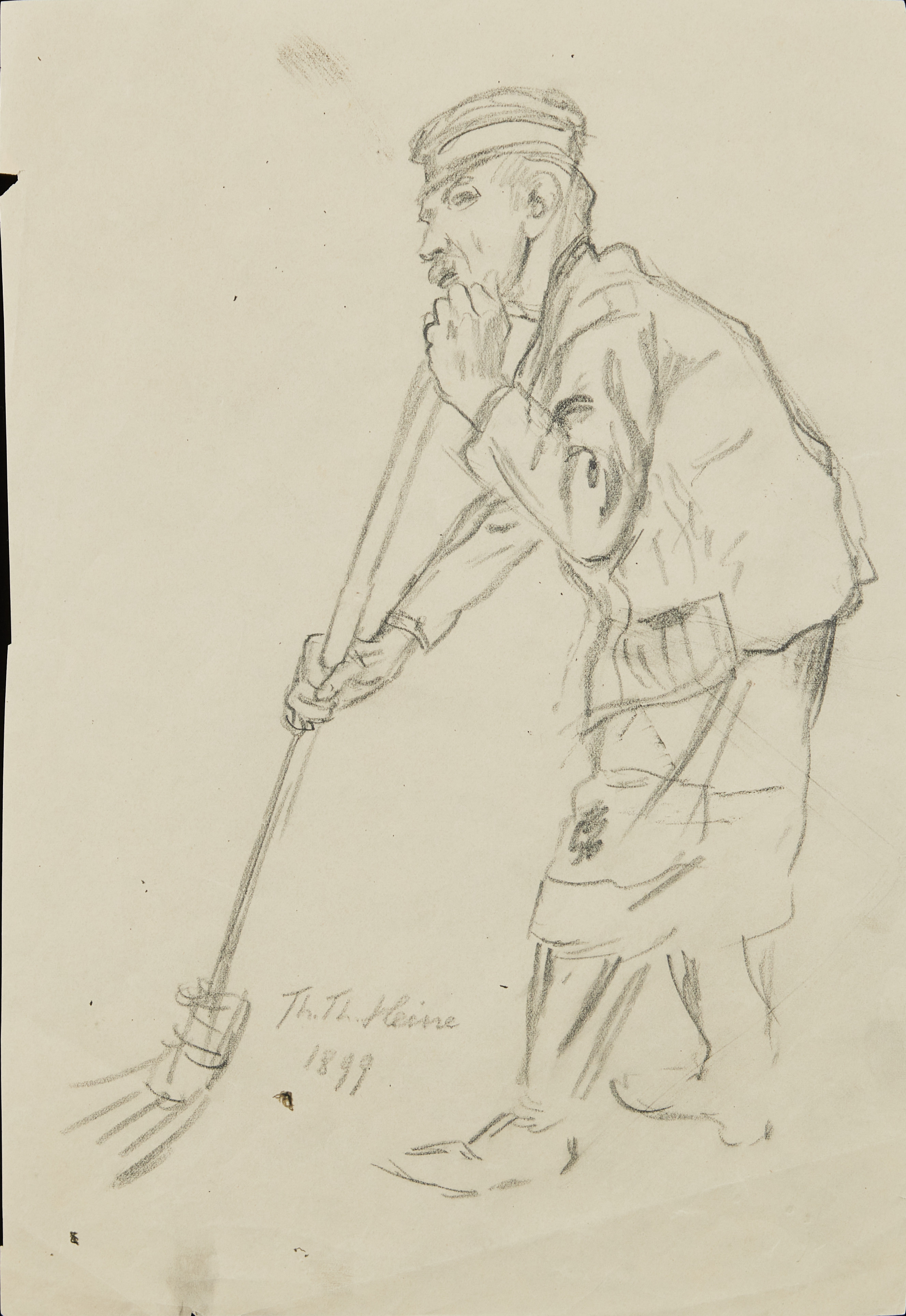 THOMAS THEODOR HEINE. Man med kvast, kol, signerad, daterad 1899.