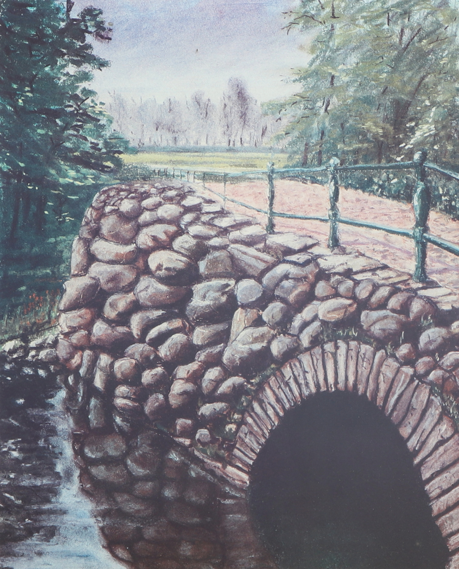 SIGGE CEDERLUND. Färglitografi, "Gamla Åsumsbron Sjöbo", signerad, numrerad 247/500.