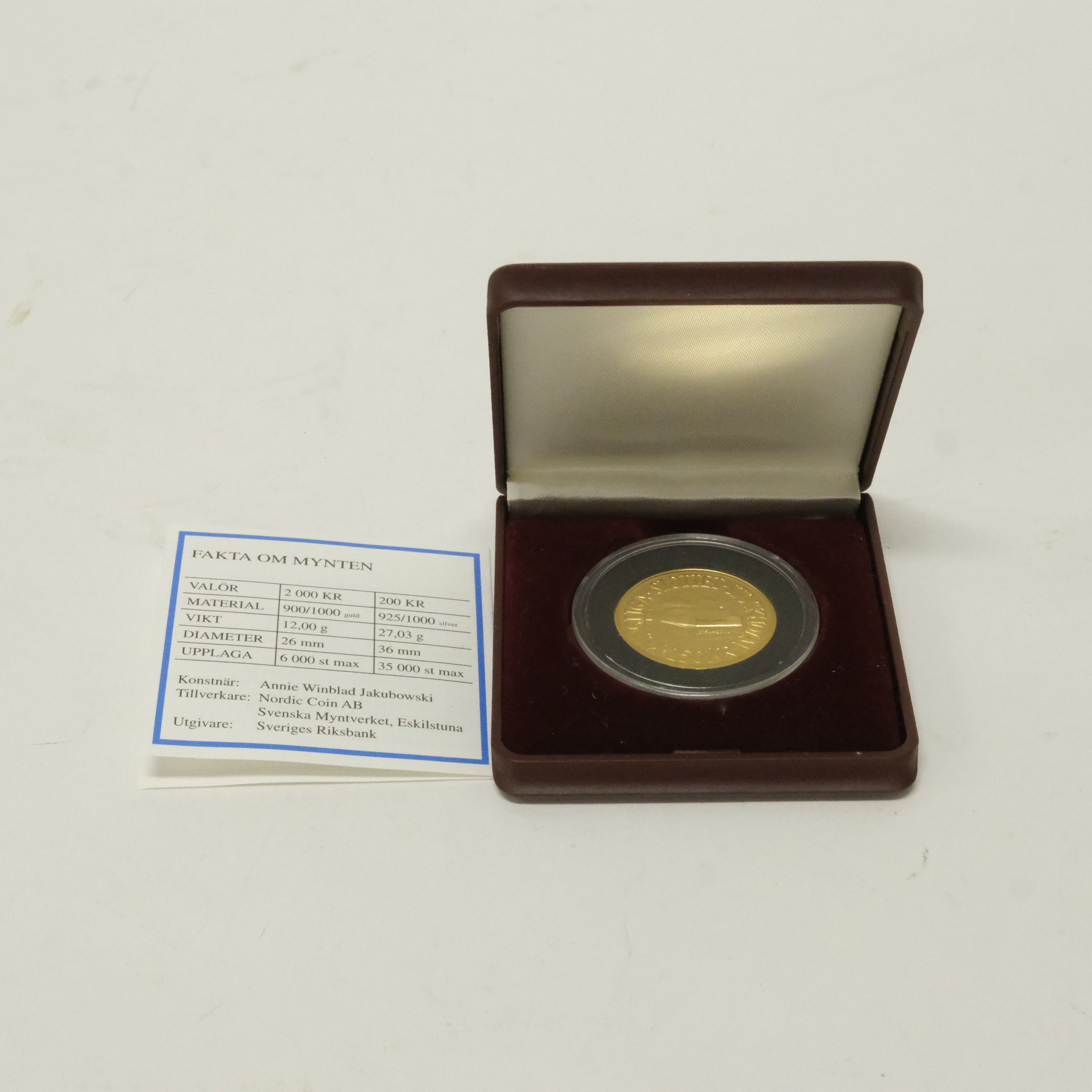 MYNT, 21,6K GULD, 2000 KR, STOCKHOLMS SLOTT 250 ÅR.