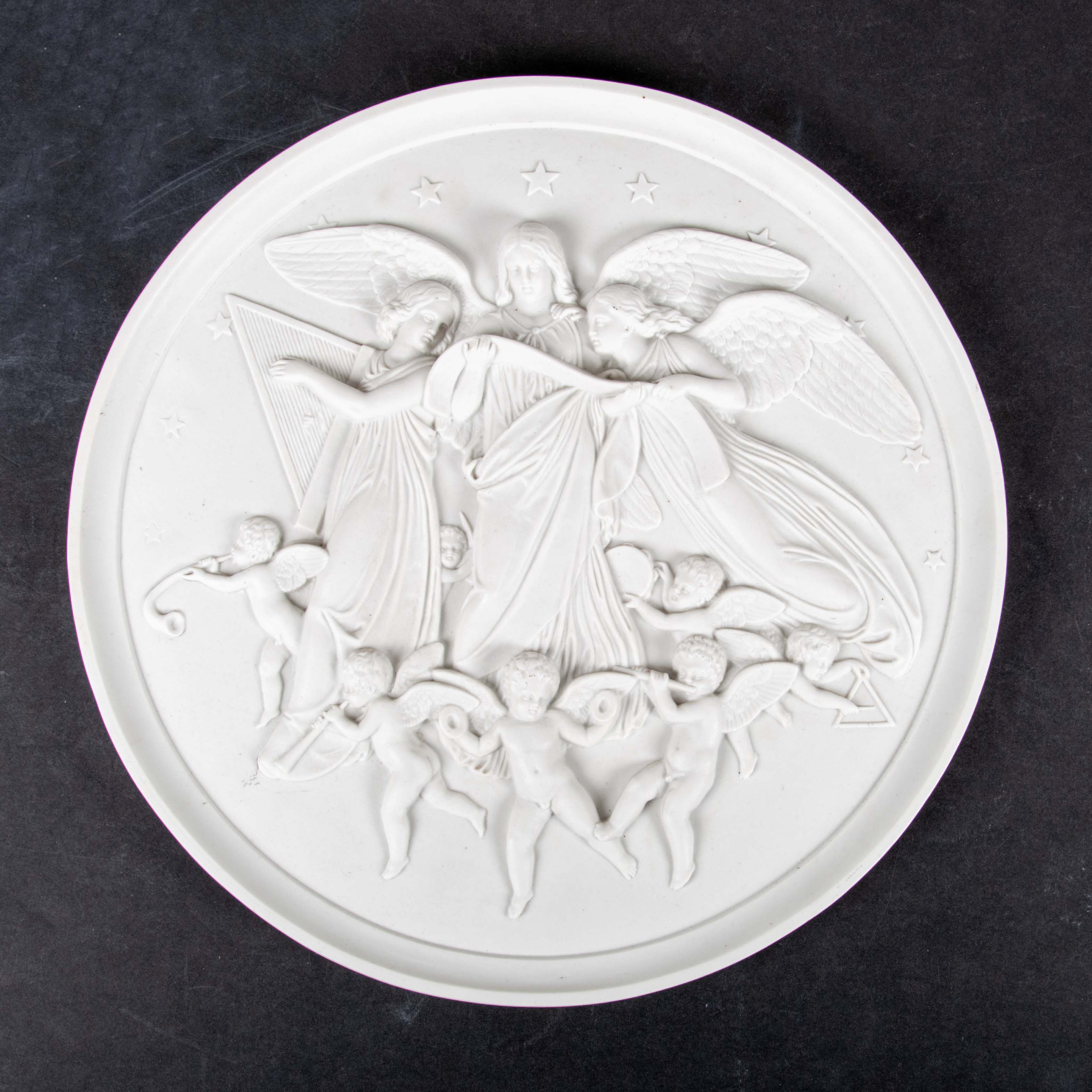 BERTEL THORVALDSEN. "julglädje i himlen" Bing & Gröndal, parian, väggrelief.