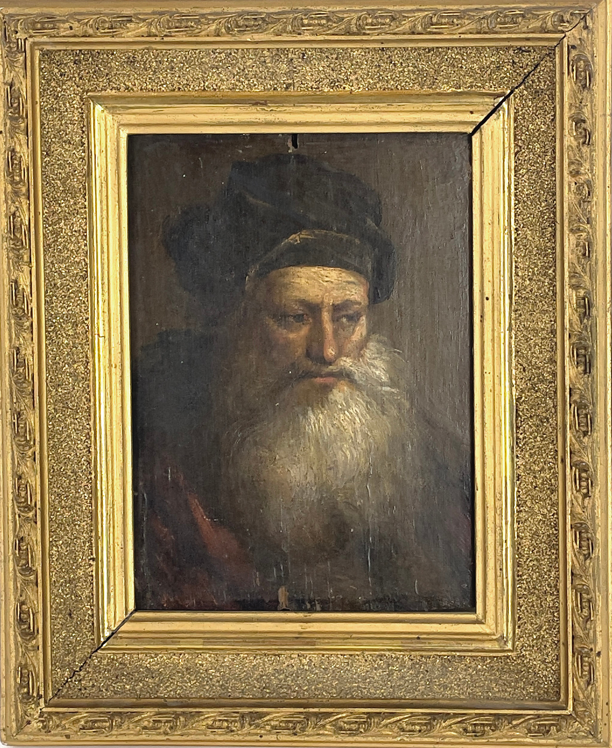 OKÄND KONSTNÄR, olja på trä, porträtt av man i sammetsbasker, osignerad, 18/1900-tal.