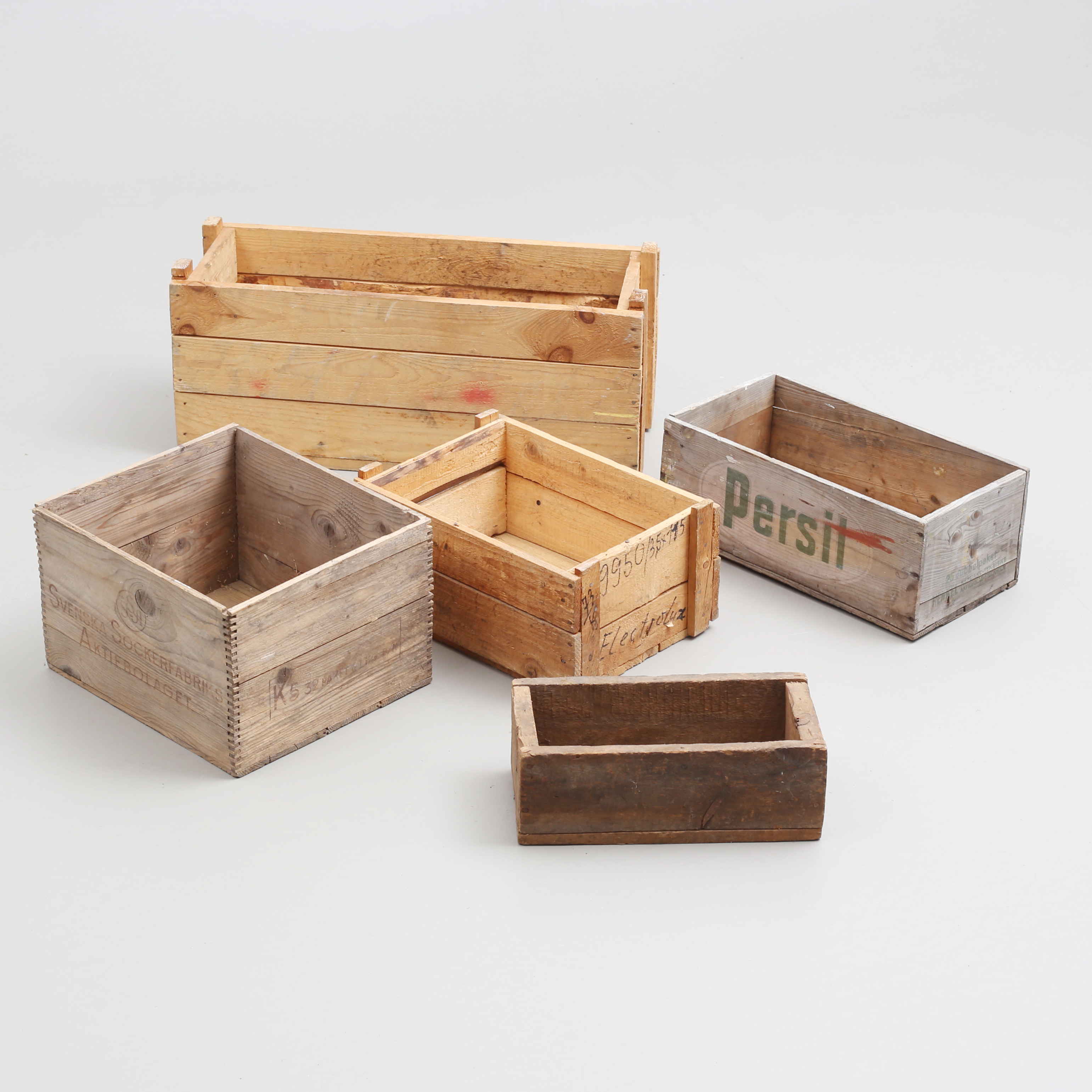 TRÄLÅDOR, 5 st, bla Persil samt Sockerbolaget.