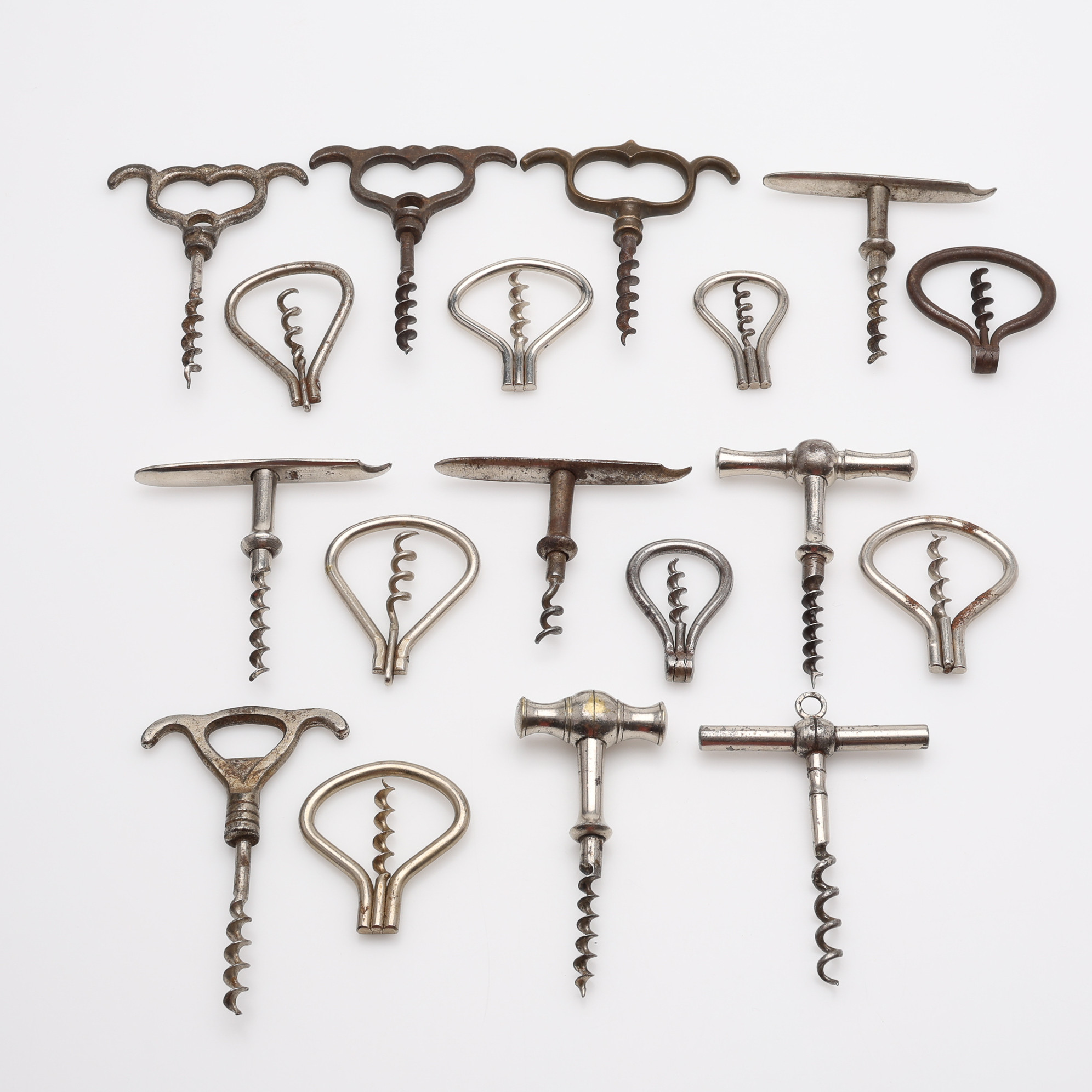 KORKSKRUVAR, 18 ST, stål och mässing, 1900-1950.