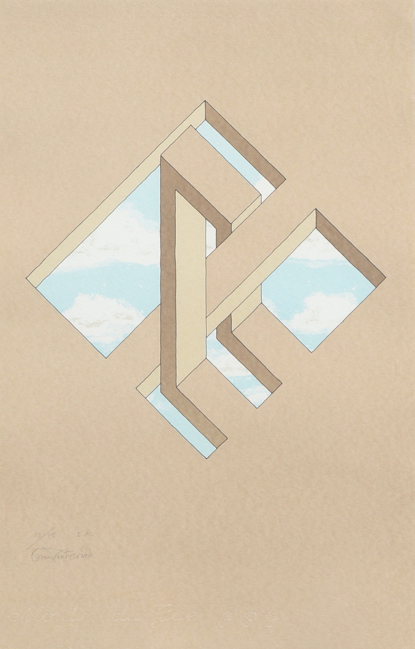 OSCAR REUTERSVÄRD. Färglitografi, omöjlig figur, signerad, numrerad 13/15 E.A.