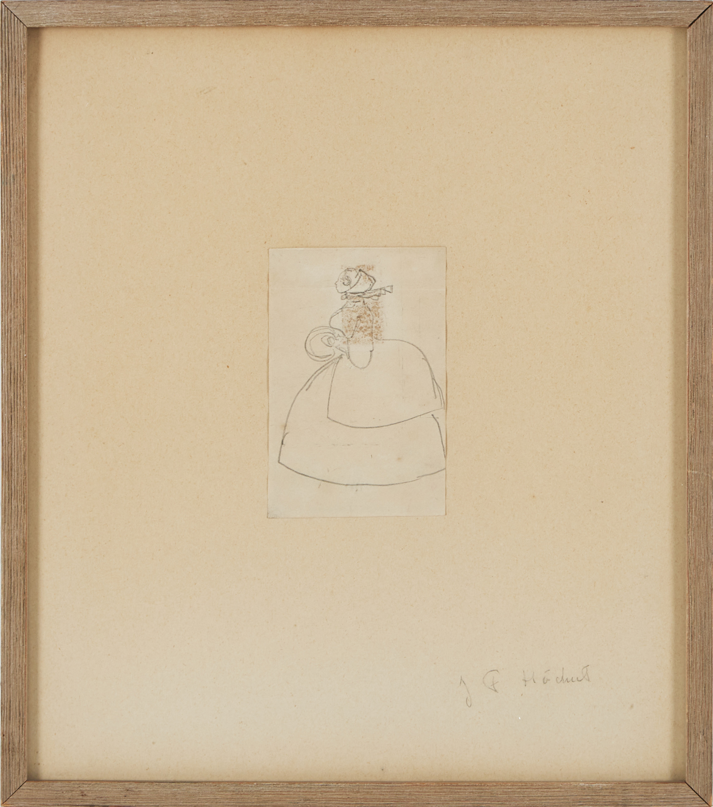 JOHAN FREDRIK HÖCKERT. Kvinna i turnyr, blyertsteckning.