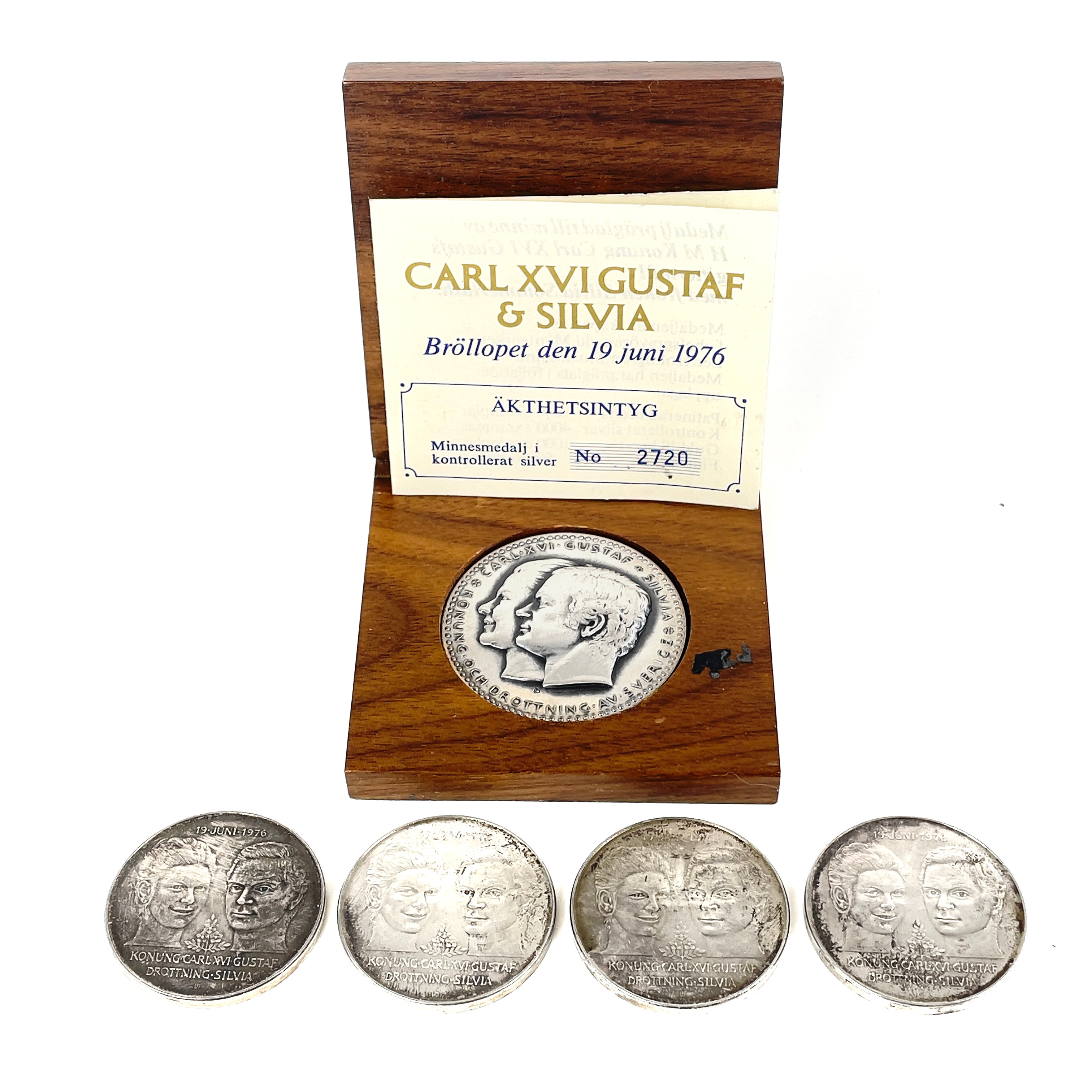 MINNESMEDALJ/MYNT, silver, 5 st, Carl XVI Gustaf & Silvia, 1976.