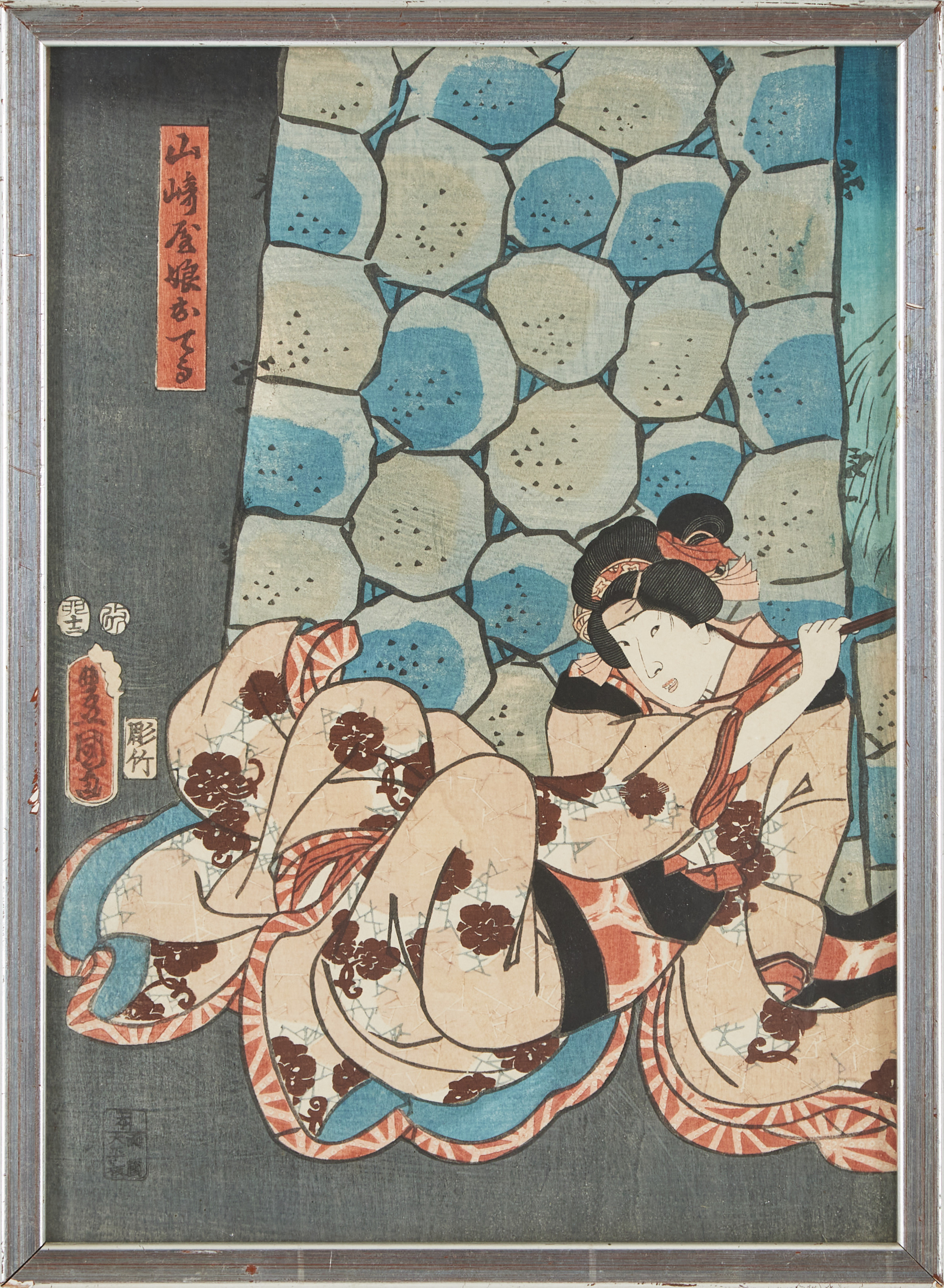 UTAGAWA KUNISADA (TOYOKUNI III, 1786-1865). Figurscen, färgträsnitt, omkring 1800-talets mitt.
