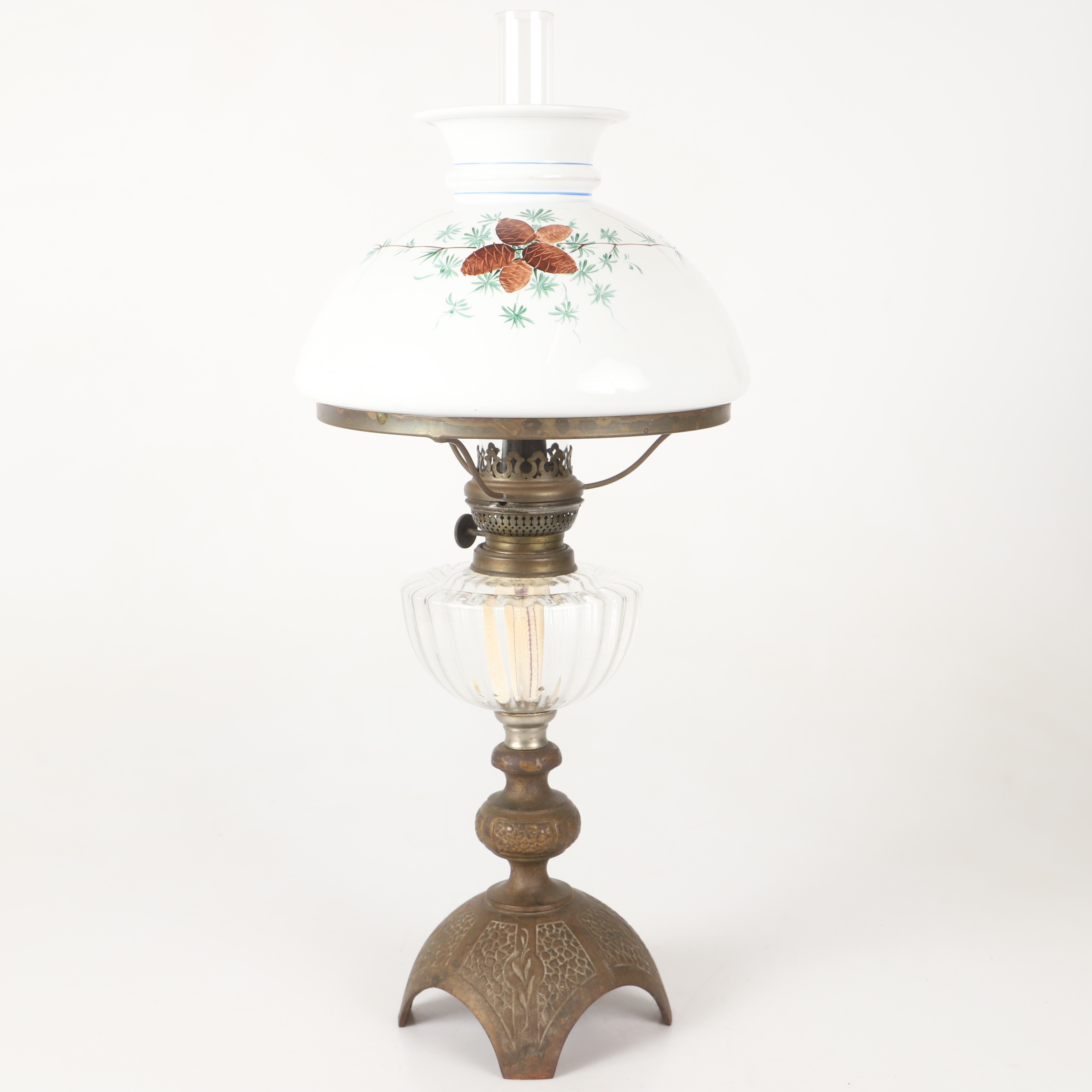 BORDSFOTOGENLAMPA, glas/brons, tidigt 1900-tal.