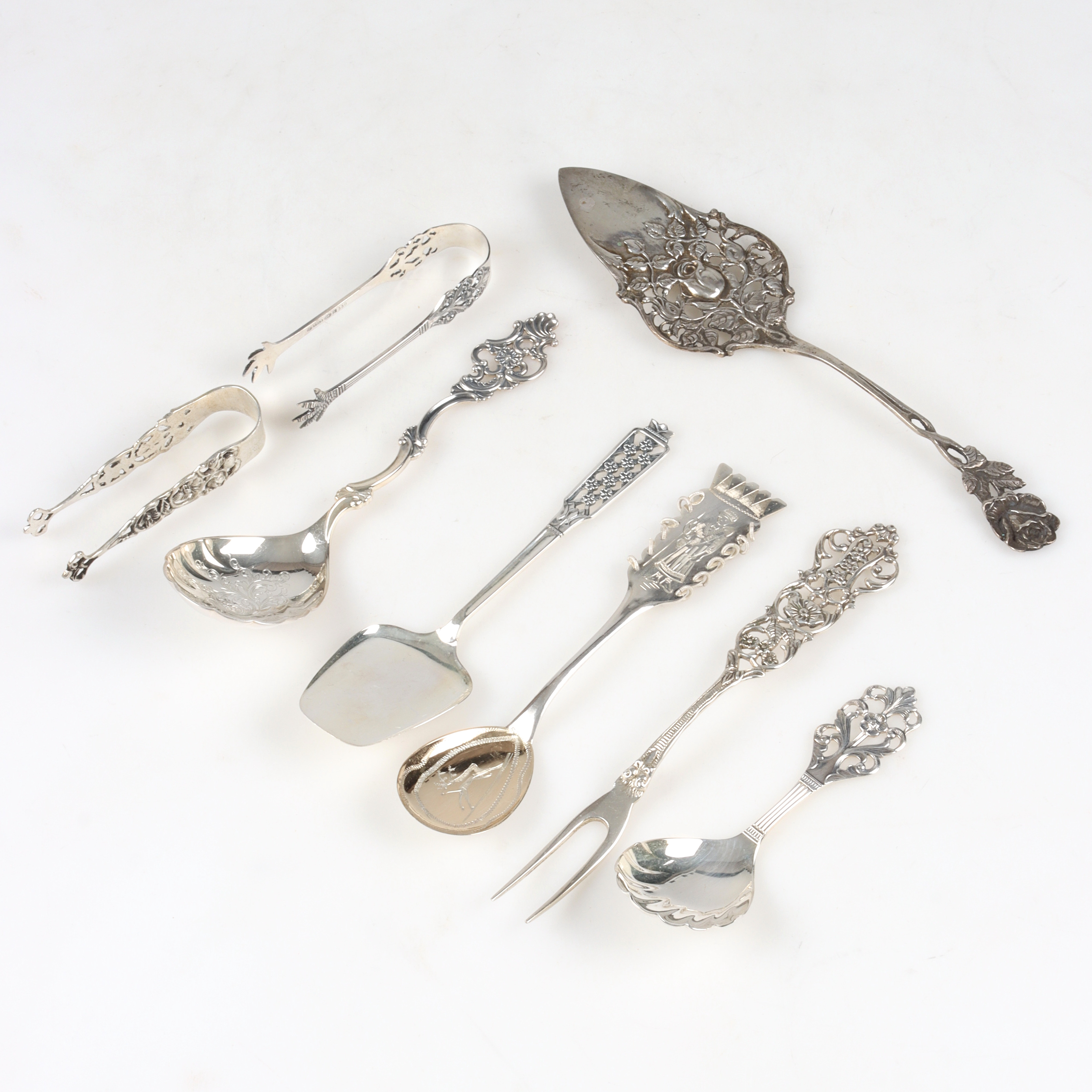 SERVERINGSBESTICK, 8 st, silver, 1900-tal.