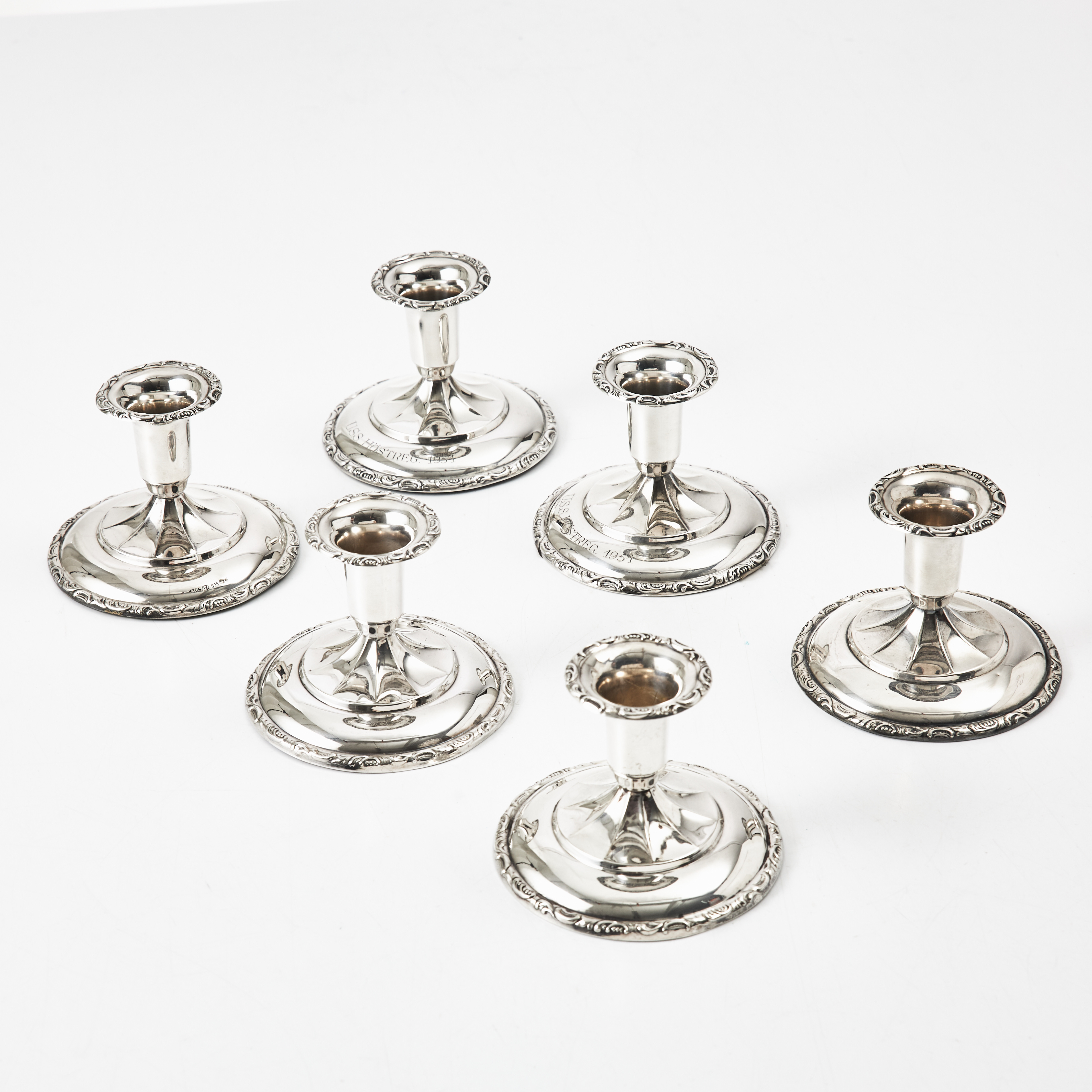 LJUSSTAKAR, 6 st., silver, 1900-talets mitt.