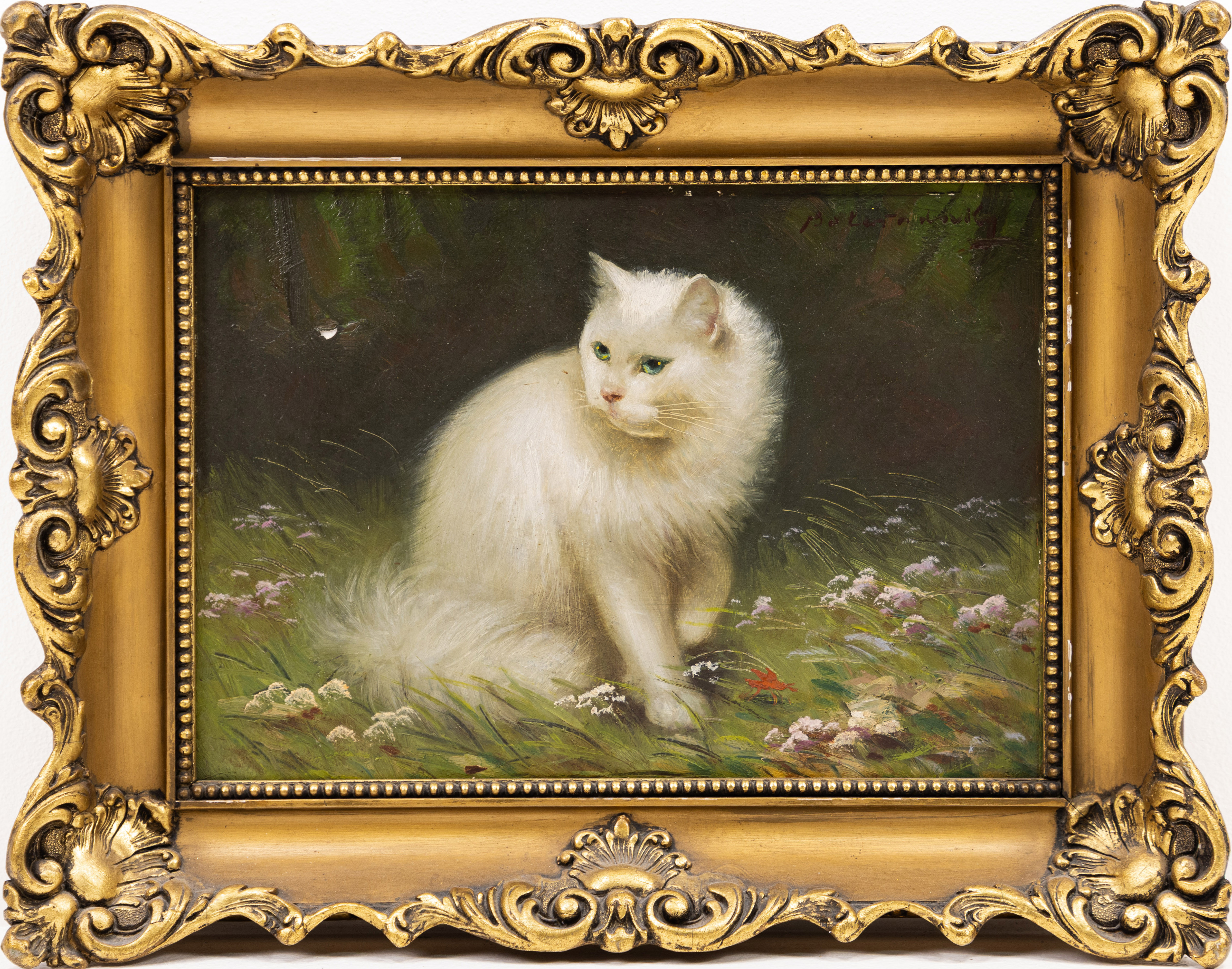 ANTON BOLERANSKY. olja på pannå, motiv med katt, signerad.