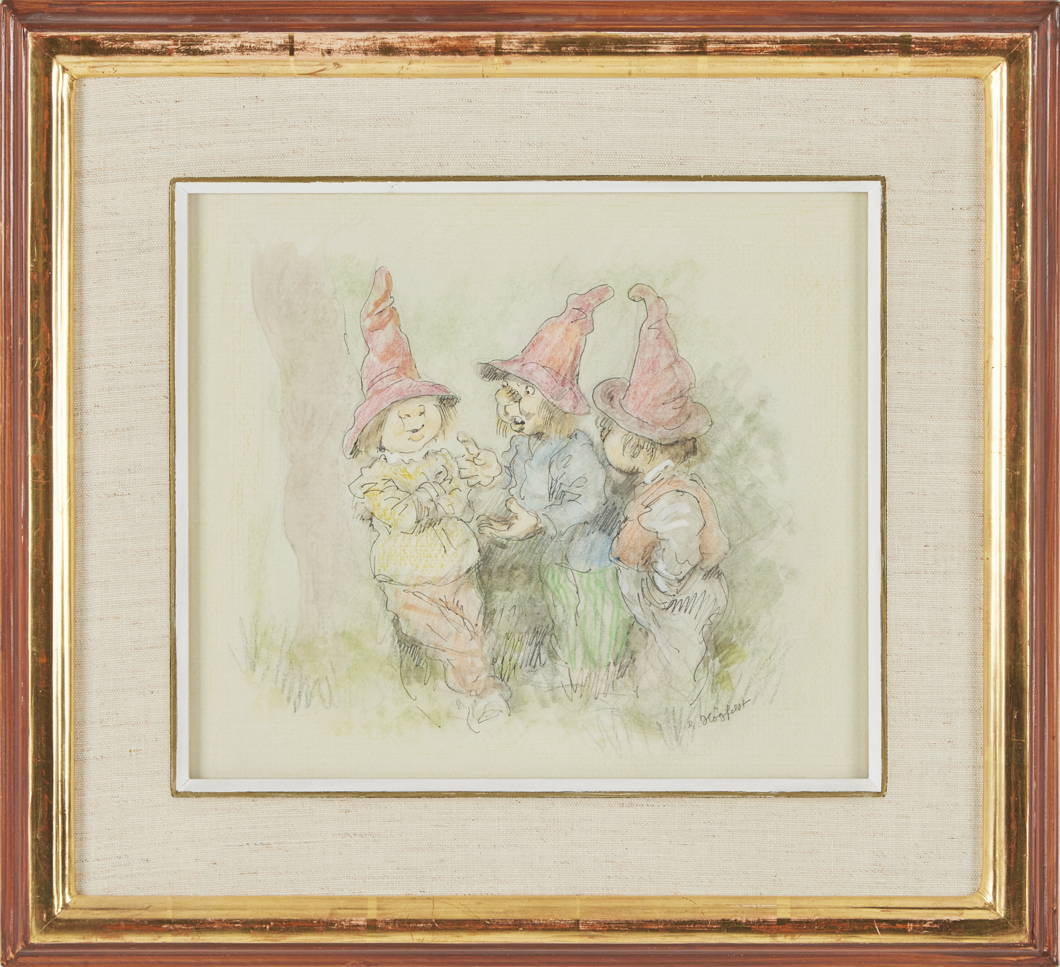 ROBERT HÖGFELDT. häxmöte, blandteknik på papper, signerad.