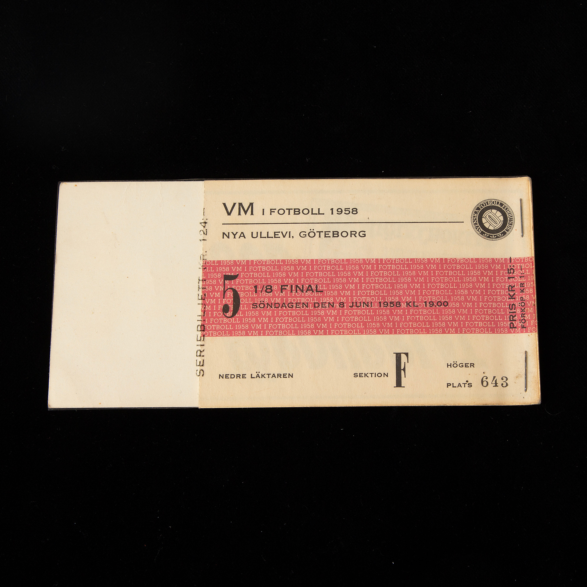 BILJETTER. Sex st, VM i fotboll, 1958.