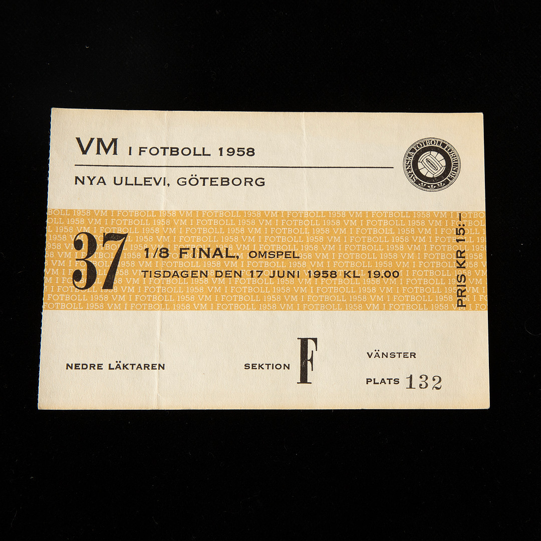 BILJETT, VM i fotboll, 1958.