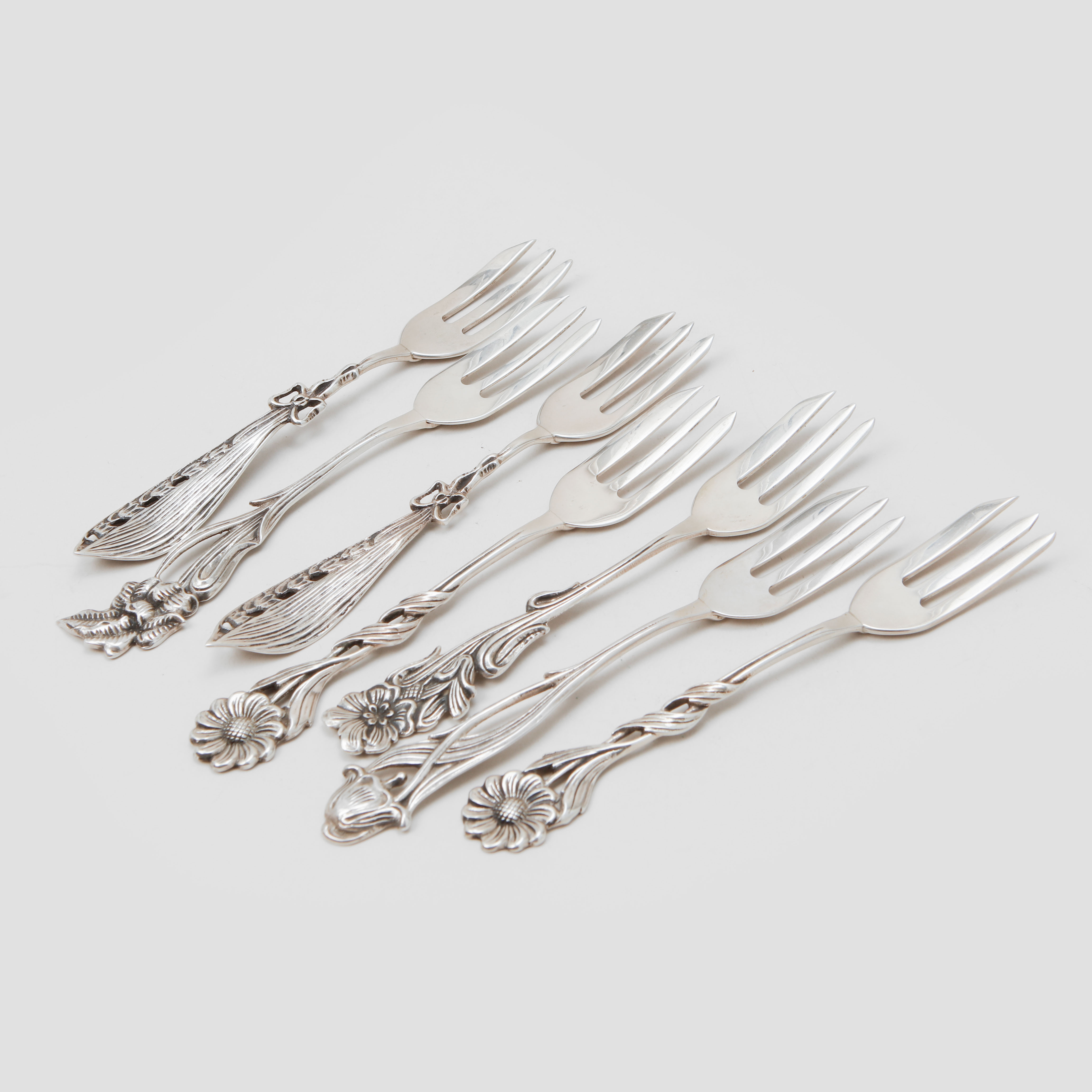 DESSERTGAFFLAR, 7 st, "Svenska Floran", silver, Gewe.