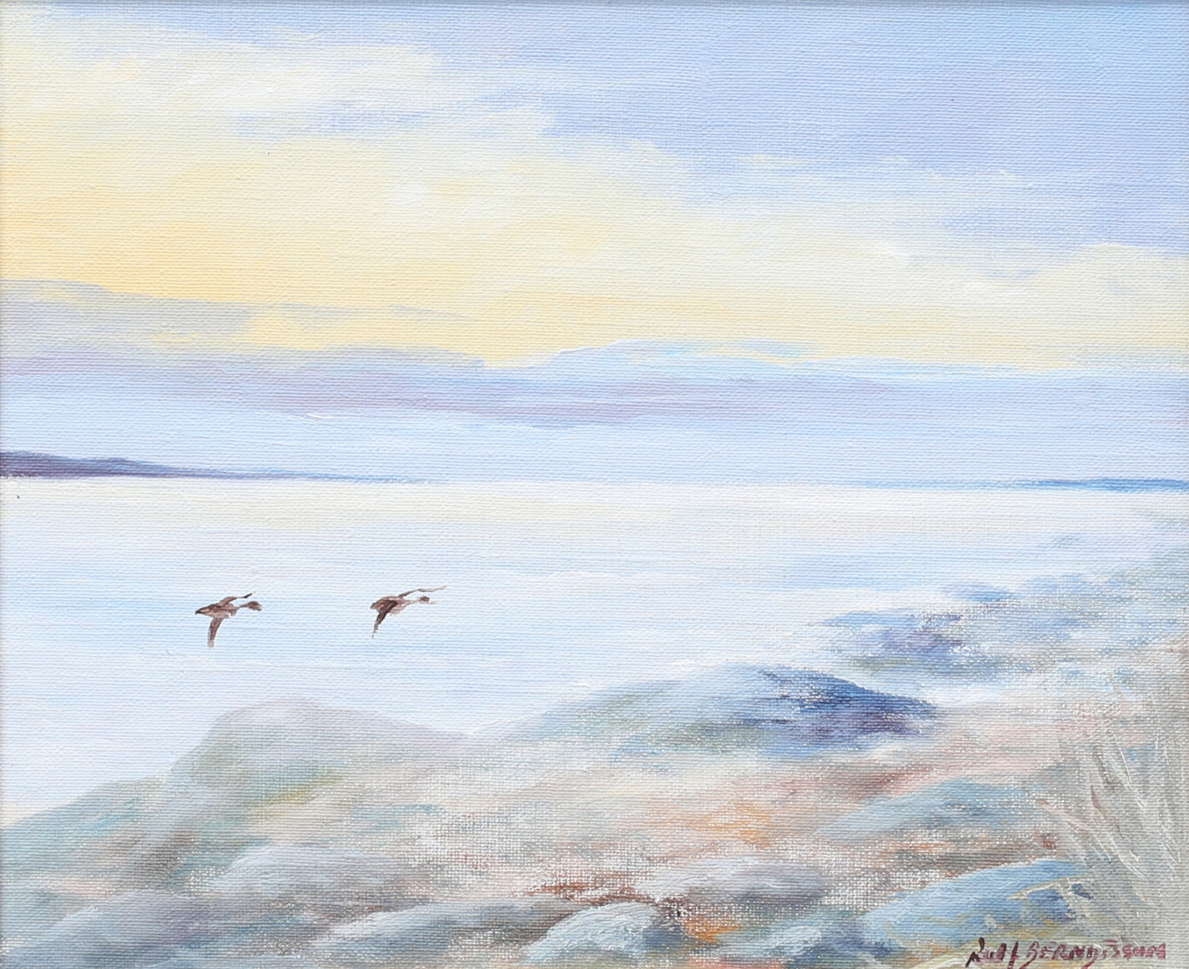 ROLF BERNDTSSON. Kustmotiv. Olja på duk, uppfodrad på pannå, signerad.