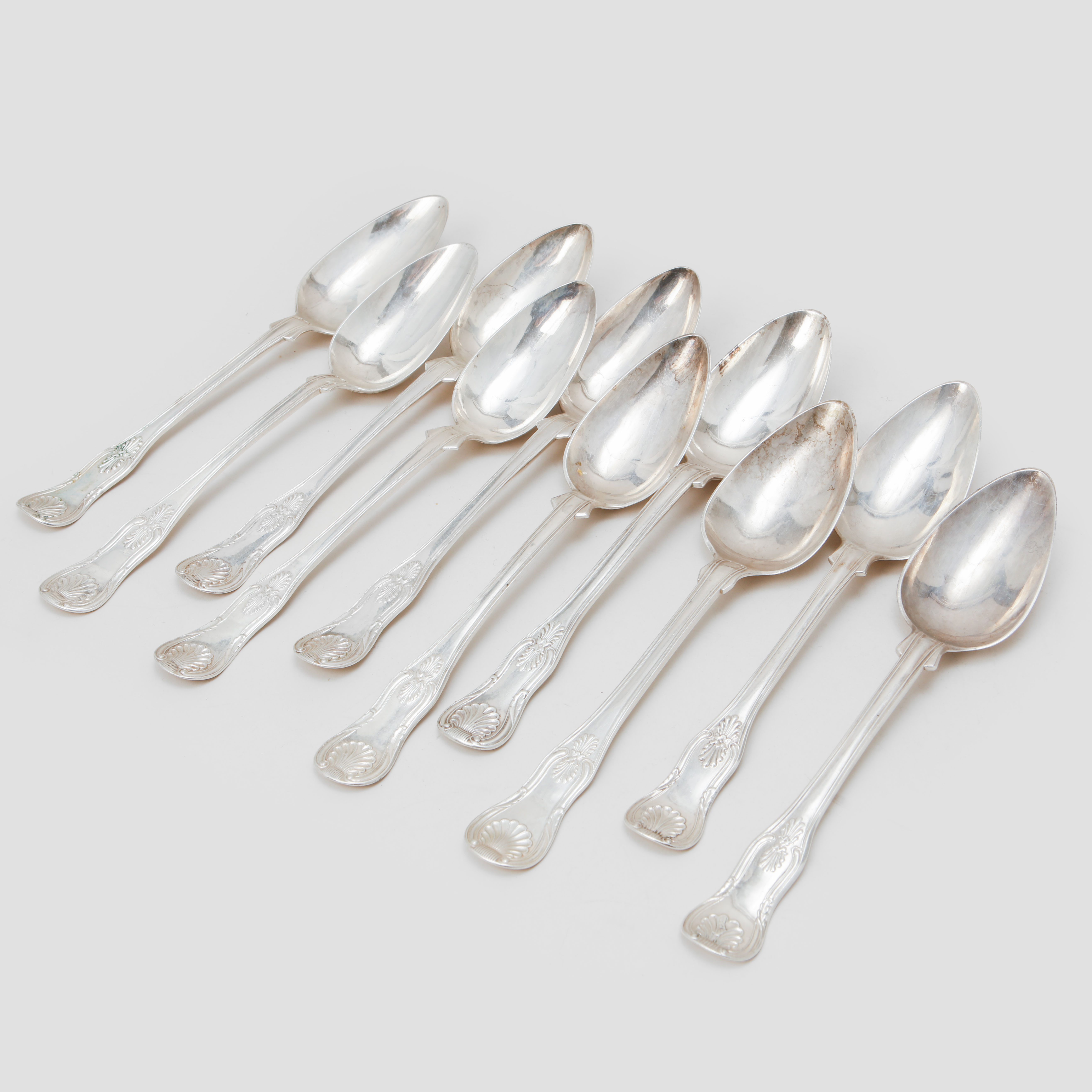 MATSKEDAR, 10 st, "Engelsk Snäck", silver, 1844-70.