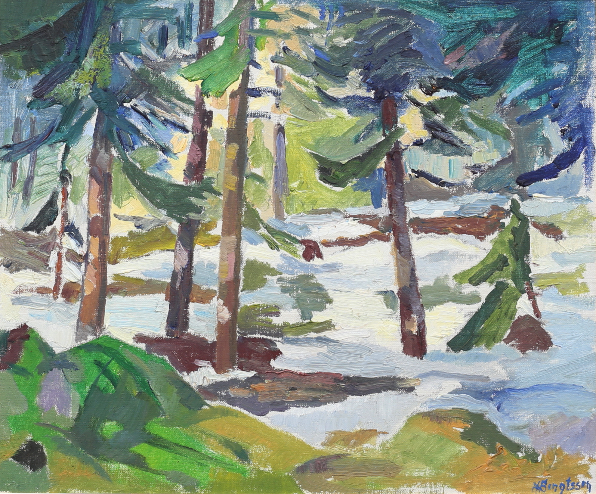 HILMER BENGTSSON. "Skogslandskap, Ruda". Olja på duk, signerad.