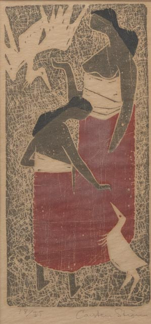 CARSTEN STRÖM. Par med fåglar, träsnitt nr 18/35, signerad.