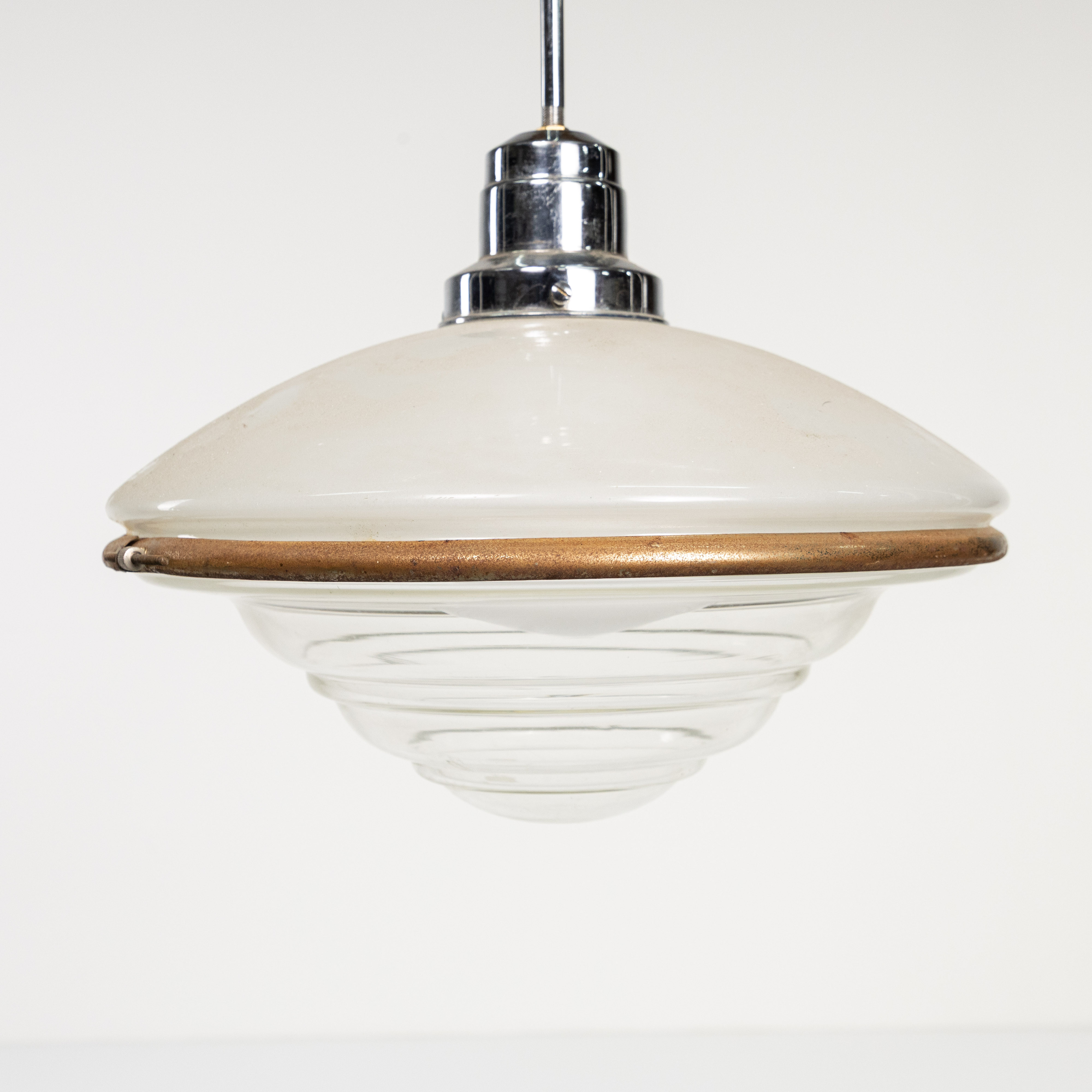 TAKLAMPA, funkis, glas/metall, 40-tal, Ø 35 cm.