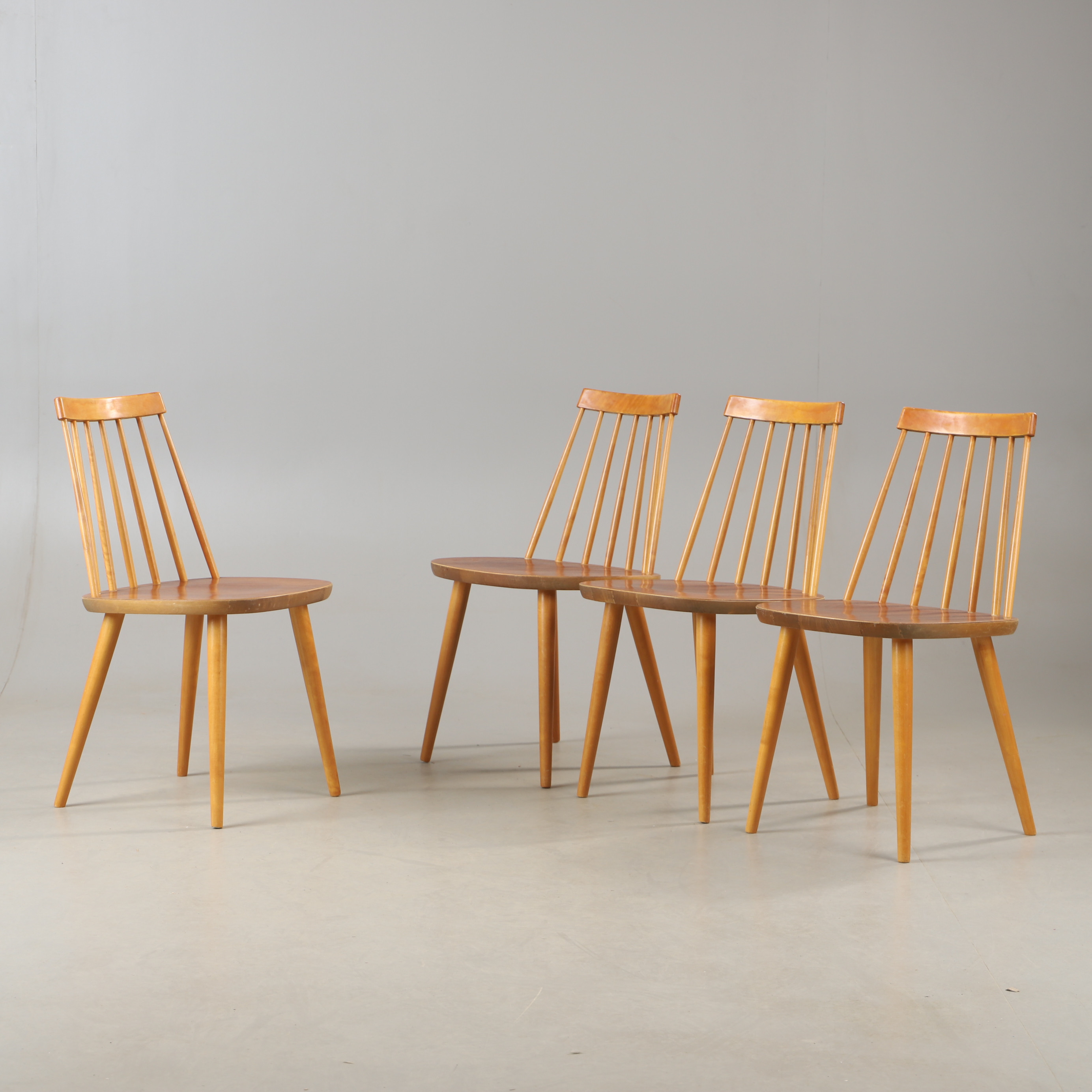 YNGVE EKSTRÖM. Stolar, 4 stycken, "Pinnochio", teak och bok, 1900-talets mitt.