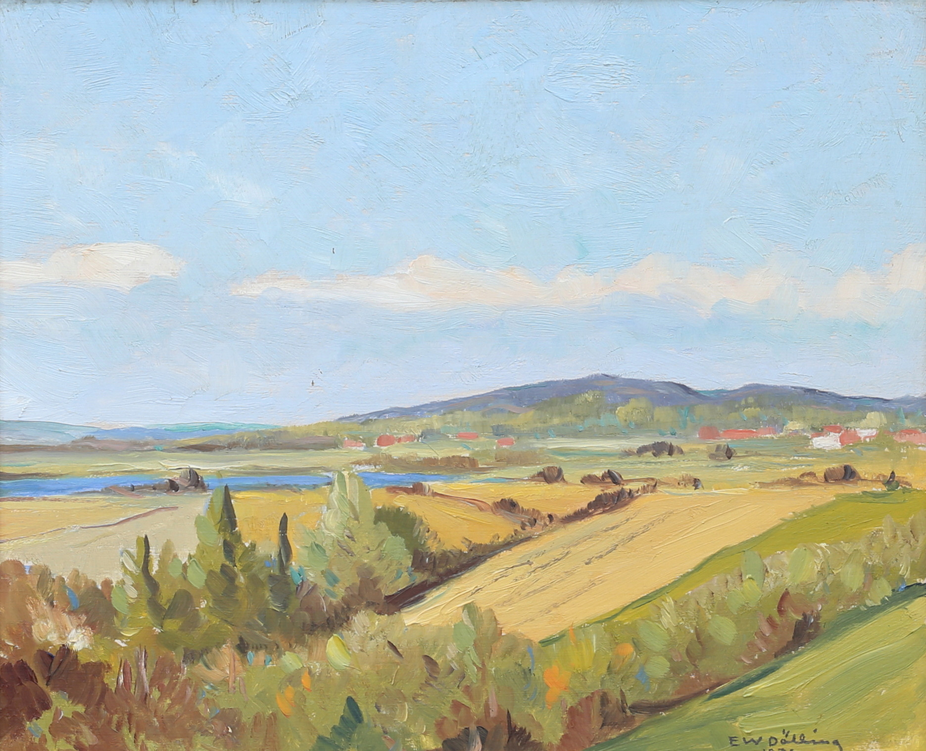 ERNST WILHELM DÖLLING (1897-1950). Odlingslandskap, olja på pappannå, signerad, daterad 1936.