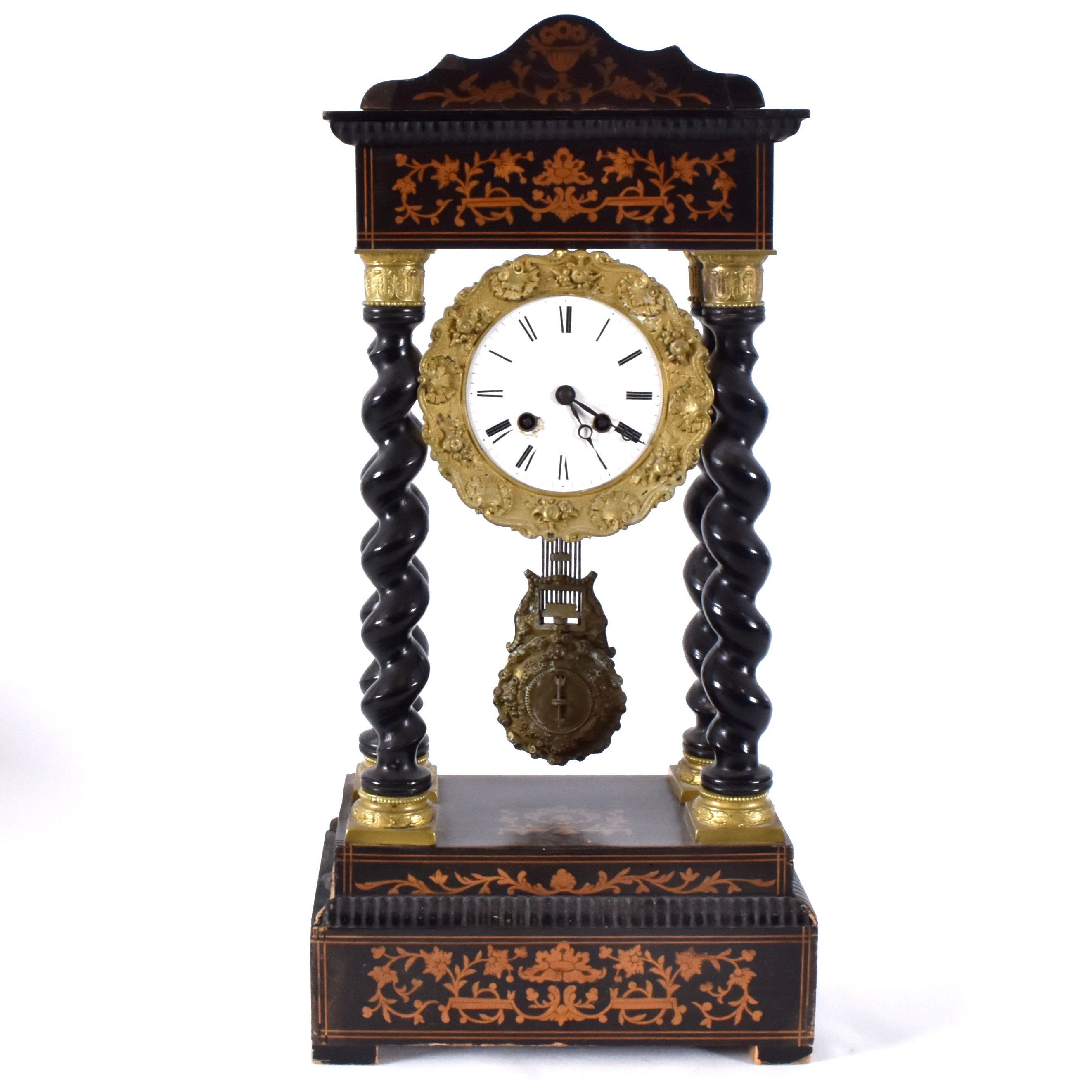 BORDSUR, svärtat trä med intarsia, empirestil, Frankrike sekelskiftet 1900.