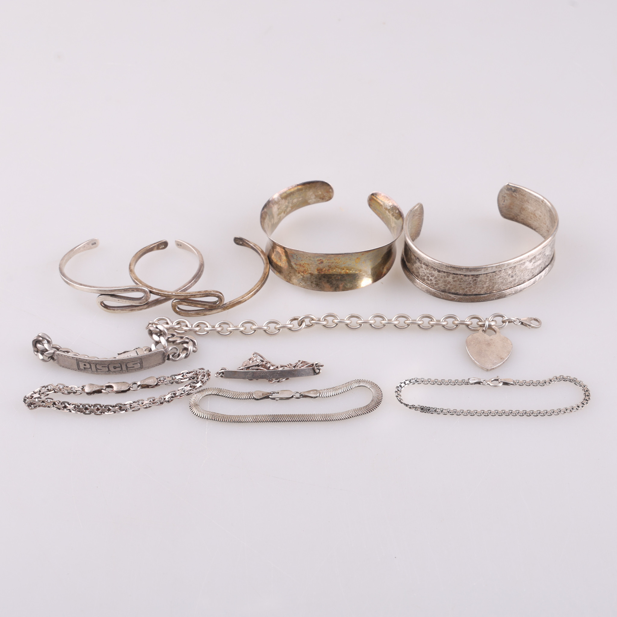 ARMBAND, 10 stycken, 925 sterlingsilver, totalvikt ca 143 gram.