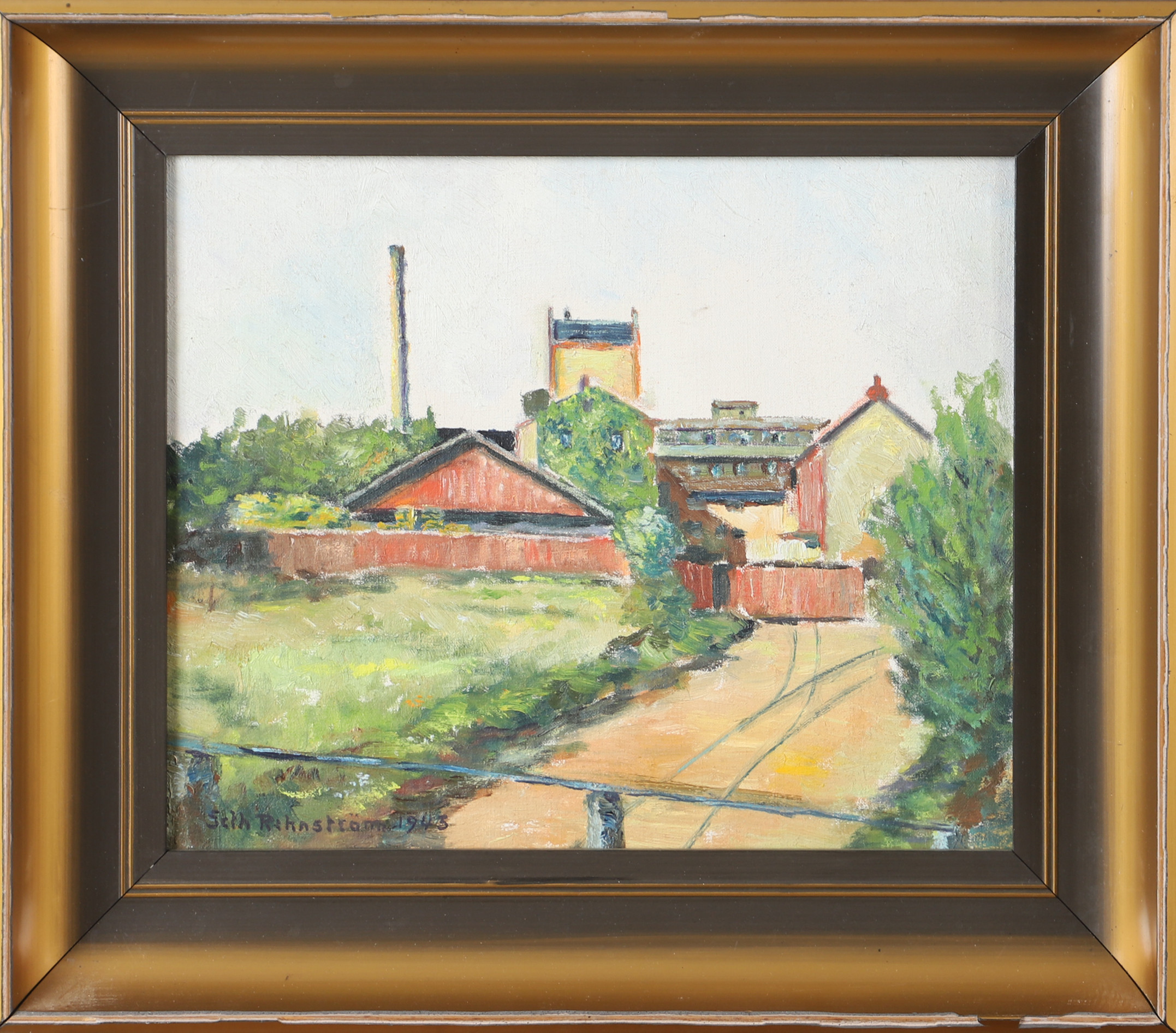 SETH REHNSTRÖM. Fabriksområde, olja på duk, signerad 1943.
