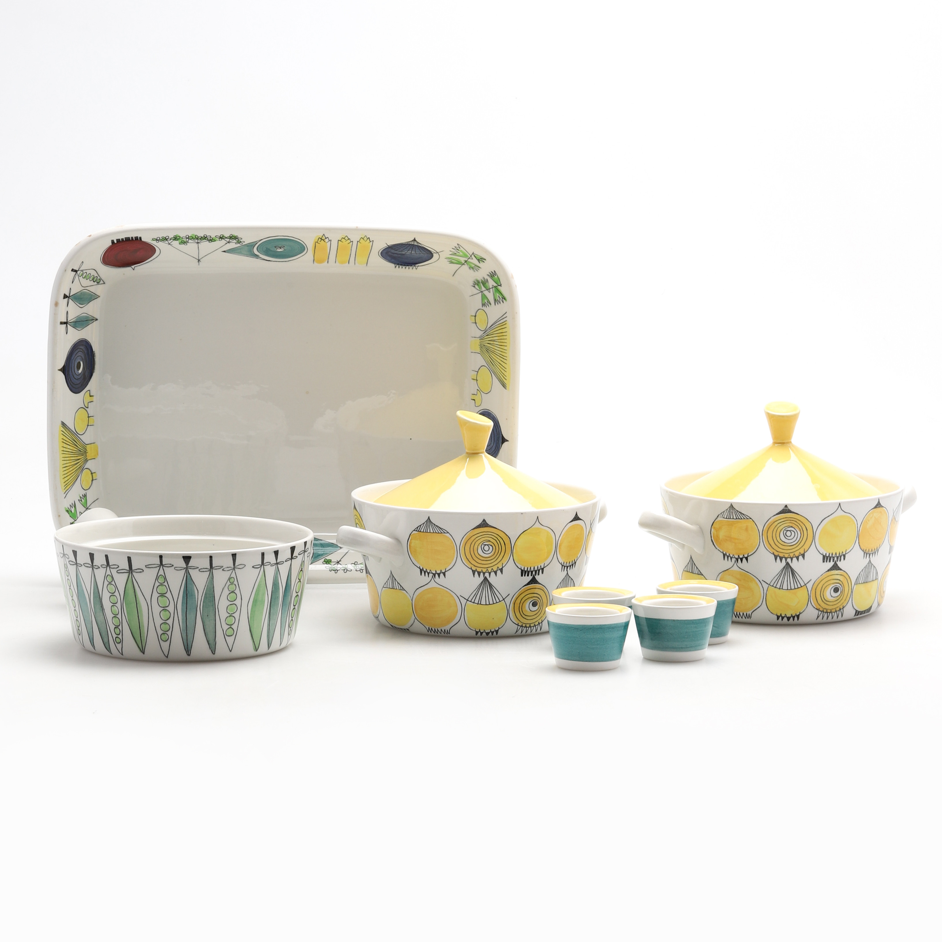 MARIANNE WESTMAN. Servisdelar, 8 delar, "Picknick", Rörstrand, 1950/60-tal.