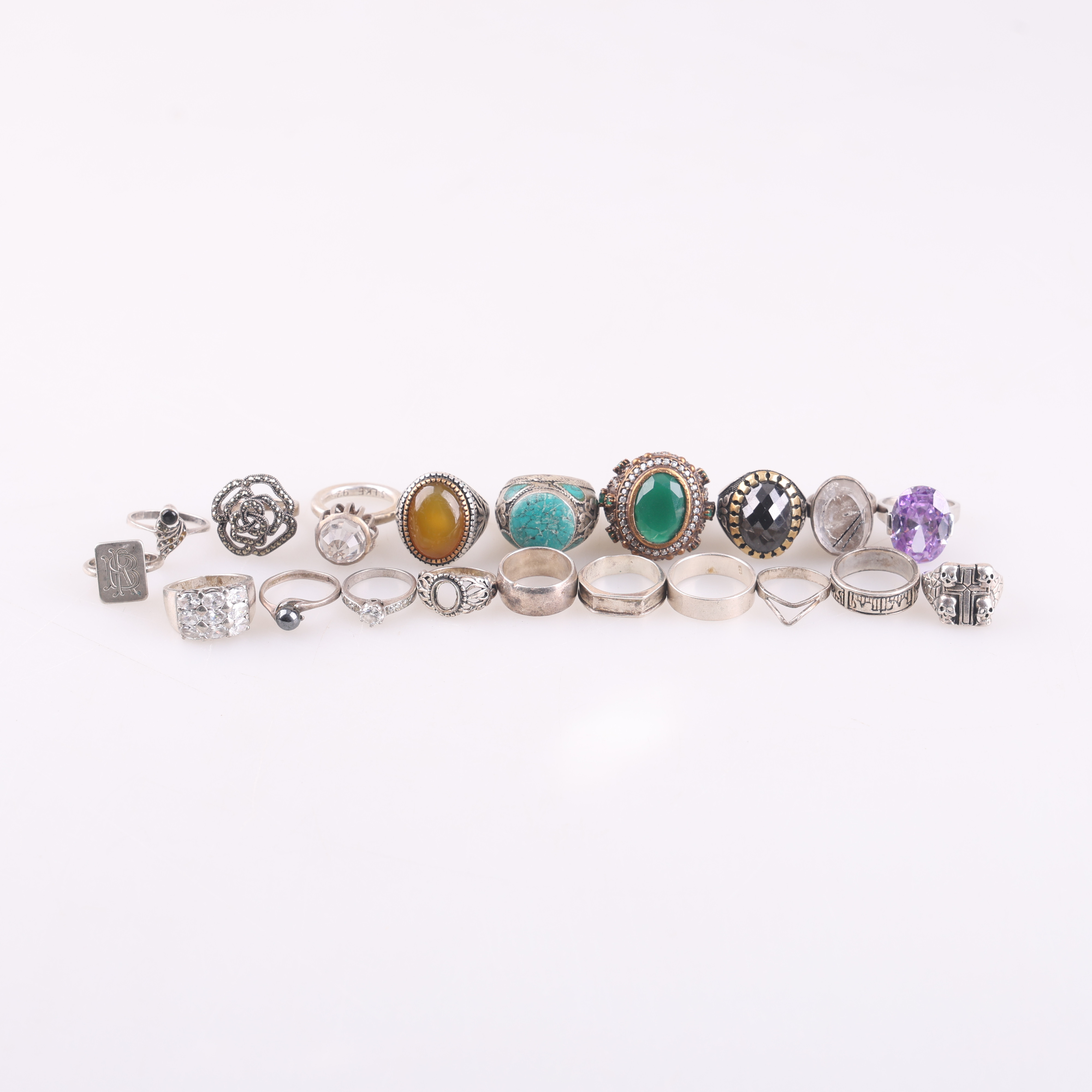 RINGAR, 20 STYCKEN, silver, totalvikt ca 170 gram.