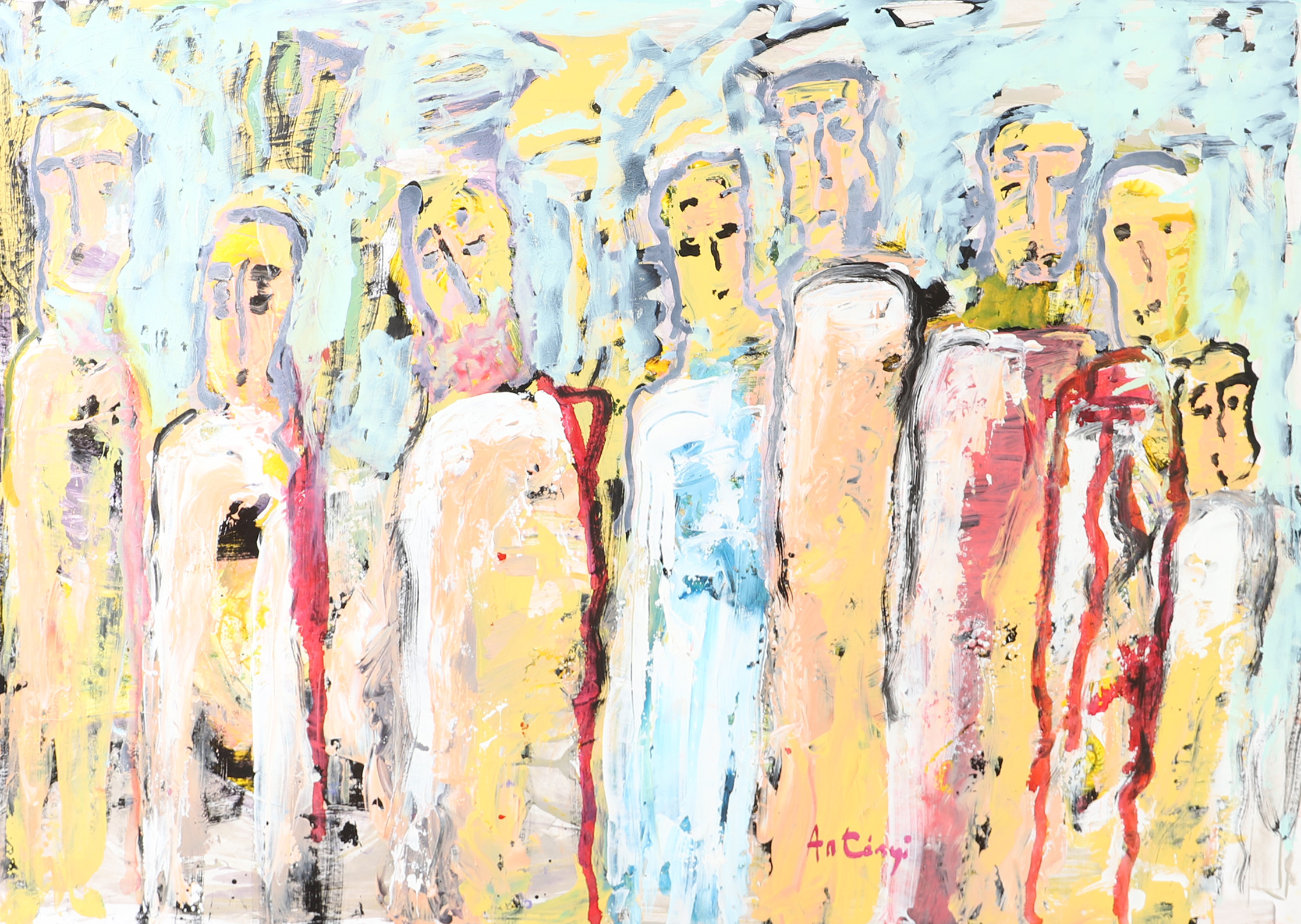 IMRE ANTONYI. Figurer, olja på papp, signerad Antonyi.