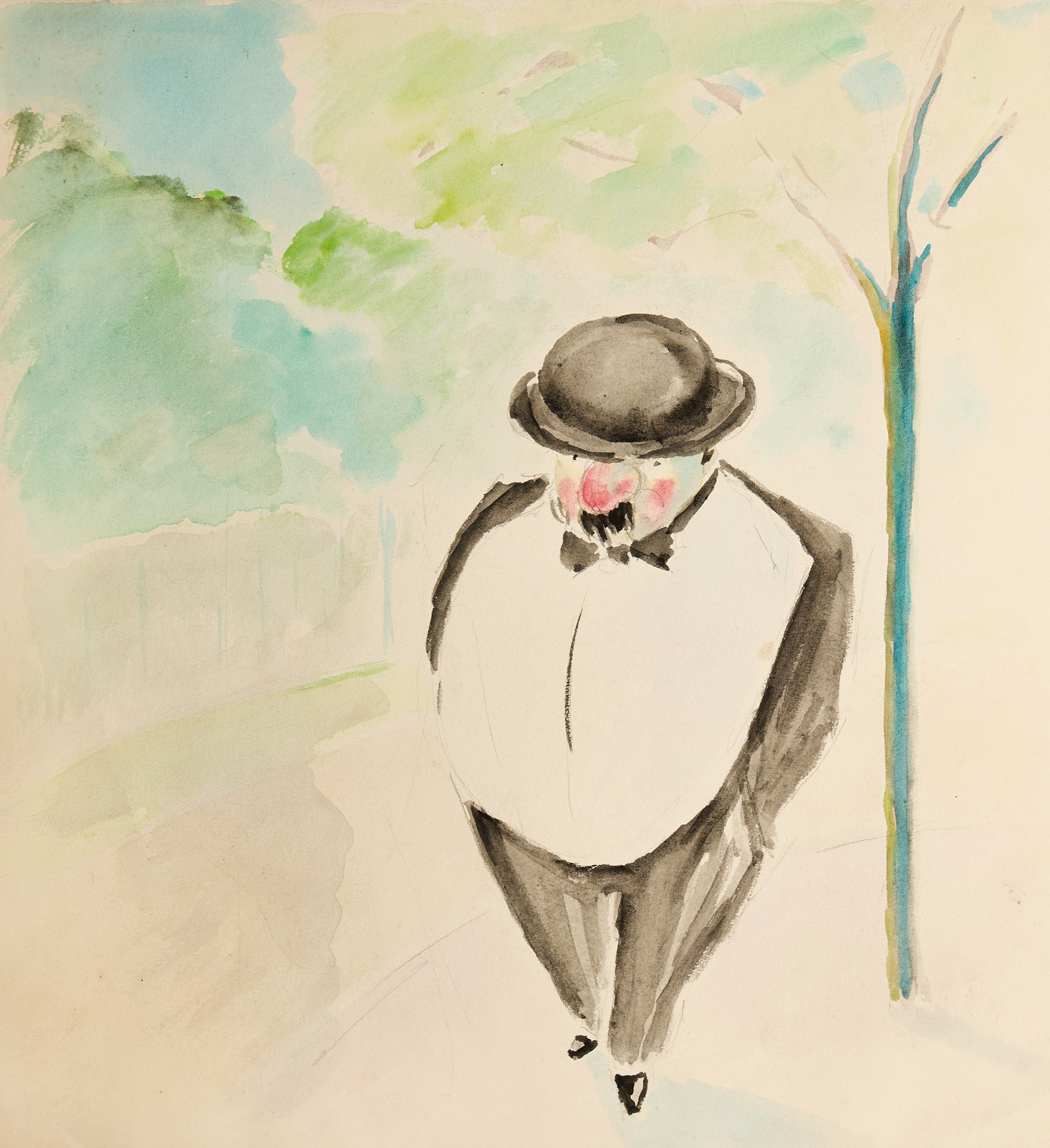 LENNART ROSENSOHN (1918-1994). Herre i plommonstop, akvarell.