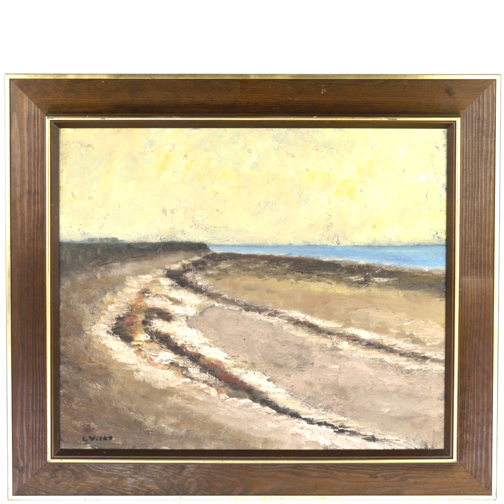 LARS VILKS. Olja på duk, strandparti mot hav, signerad, troligen 1970-tal.