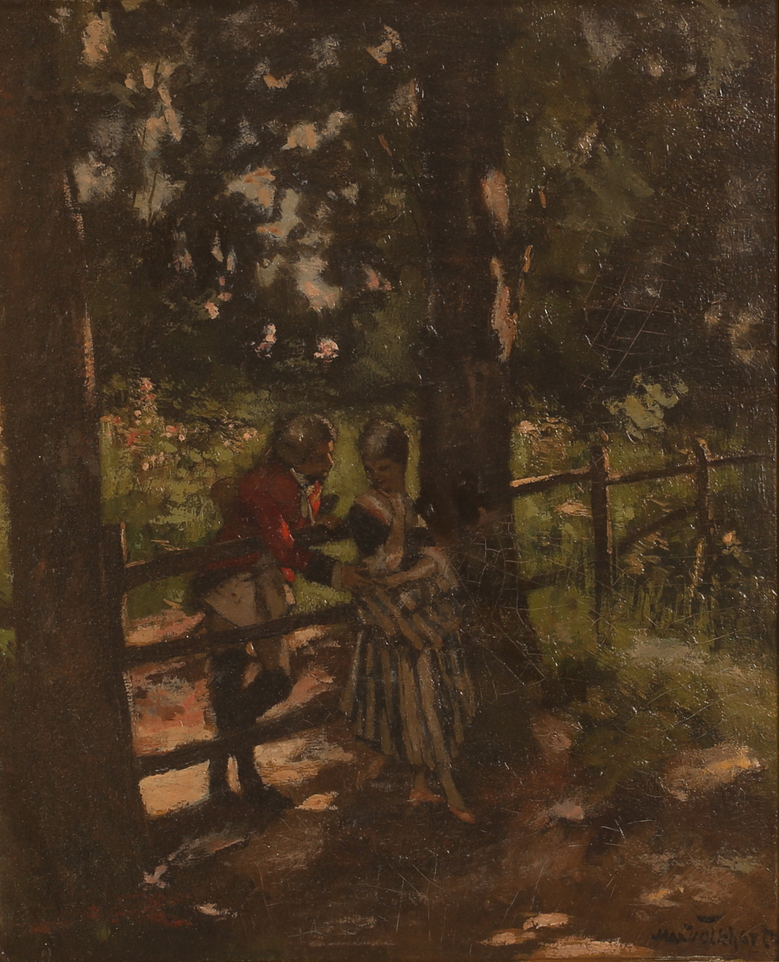 MAX VOLKHART. Olja på pannå, "Kärlekspar", signerad.