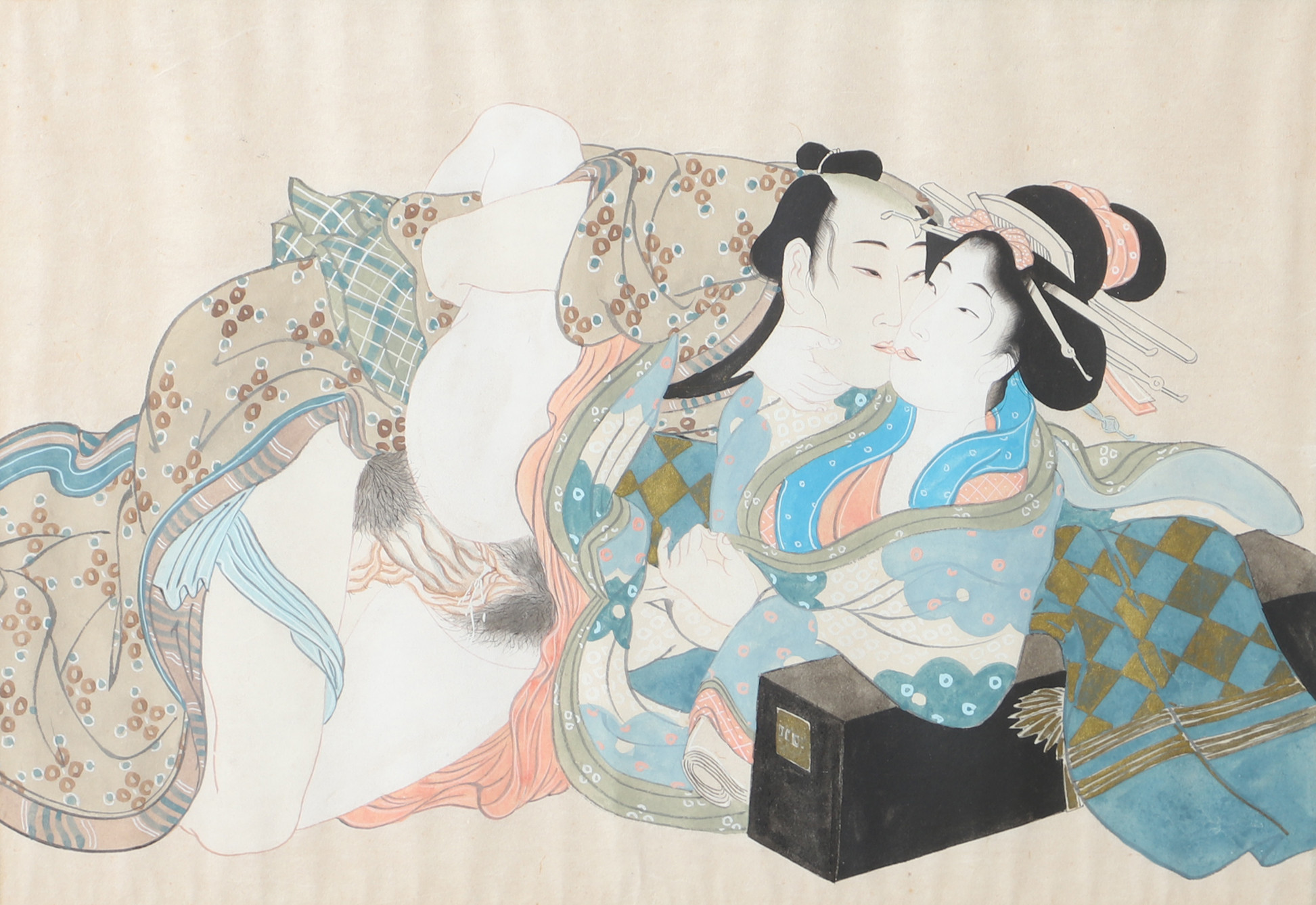 OKÄND KONSTNÄR. Kärlekspar, Asien, grafiskt blad, osignerad.