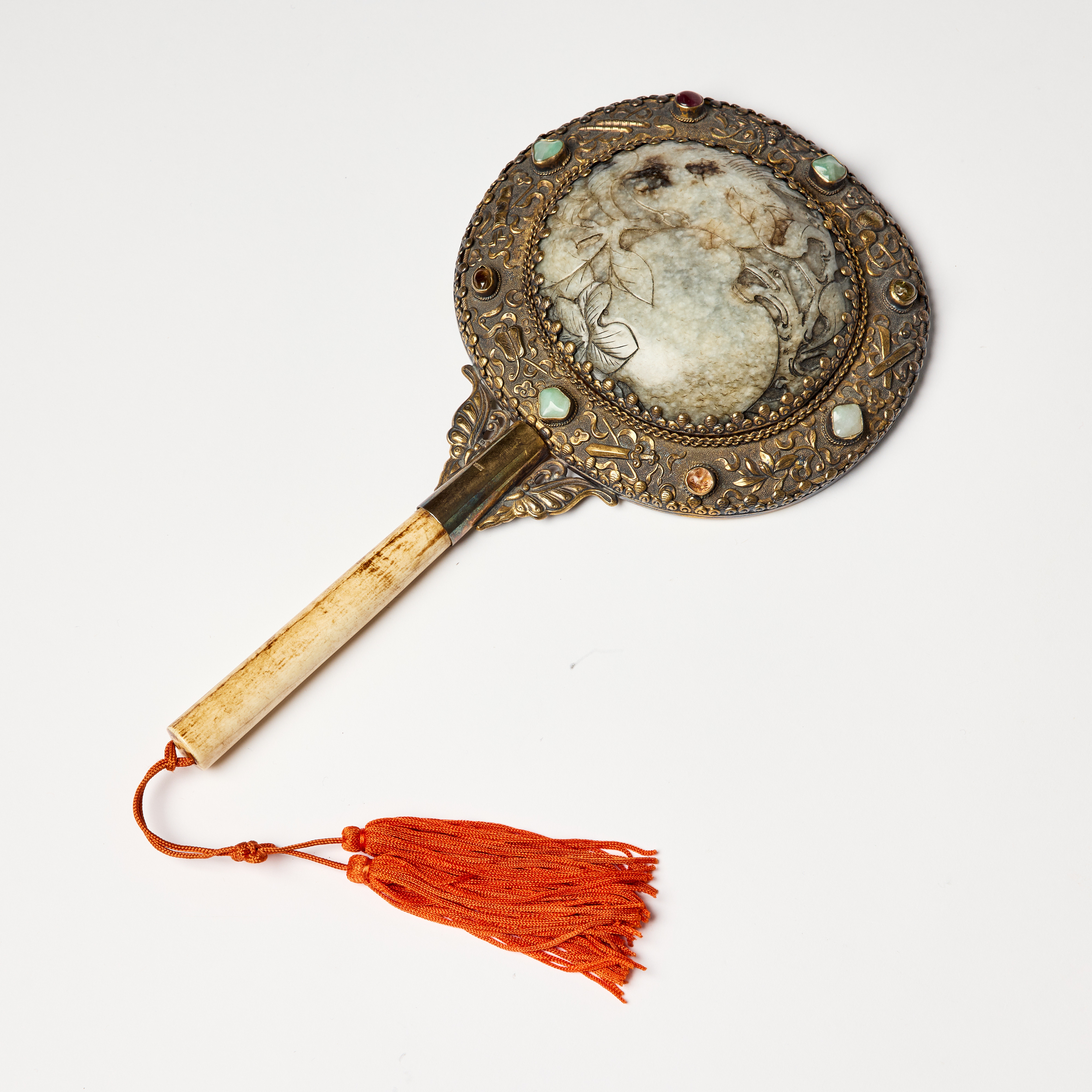 A Chinese Gilt Silver Hand Mirror.